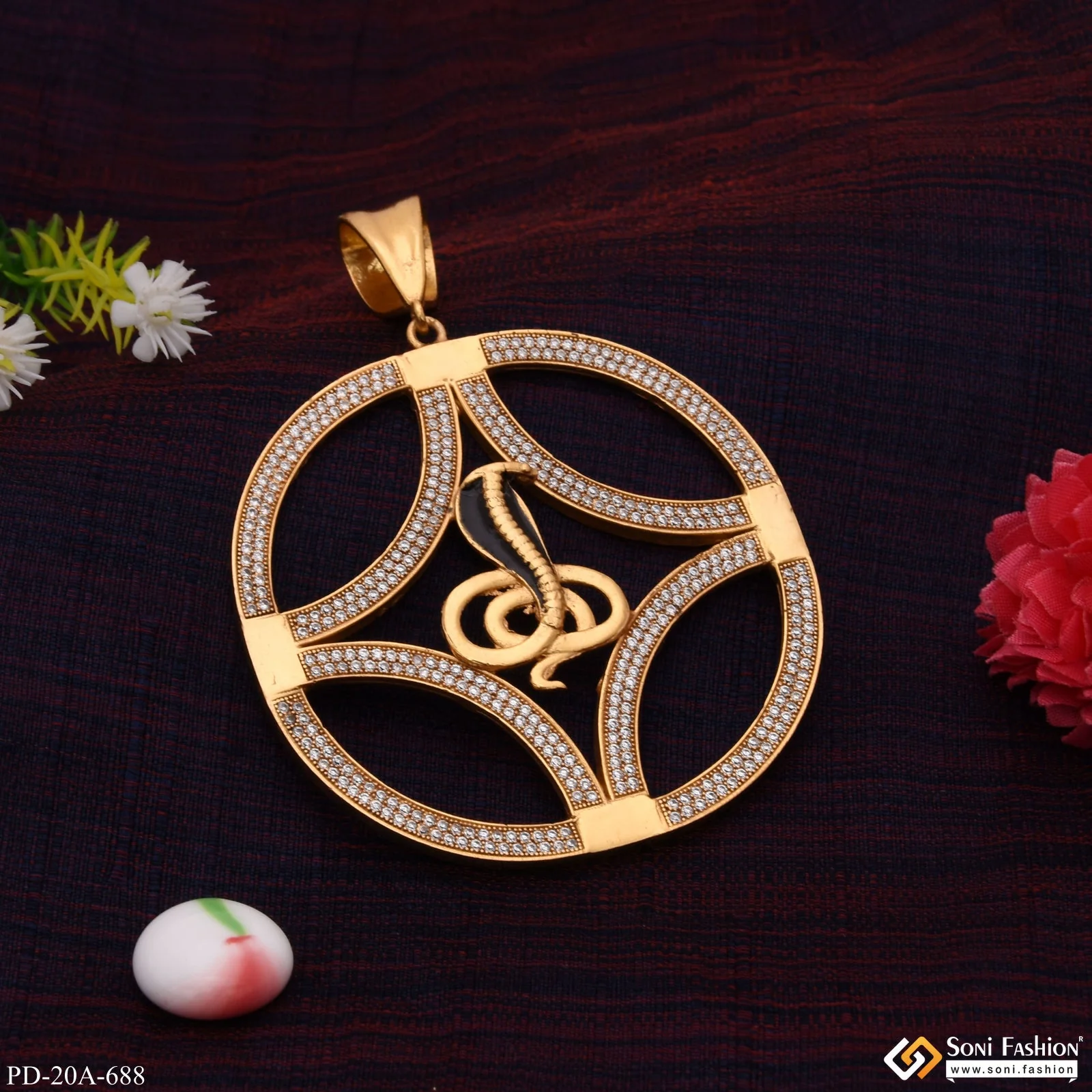 Goga Maharaj With Diamond Beautiful Design Gold Plated Pendant - Style A688 - Image 3