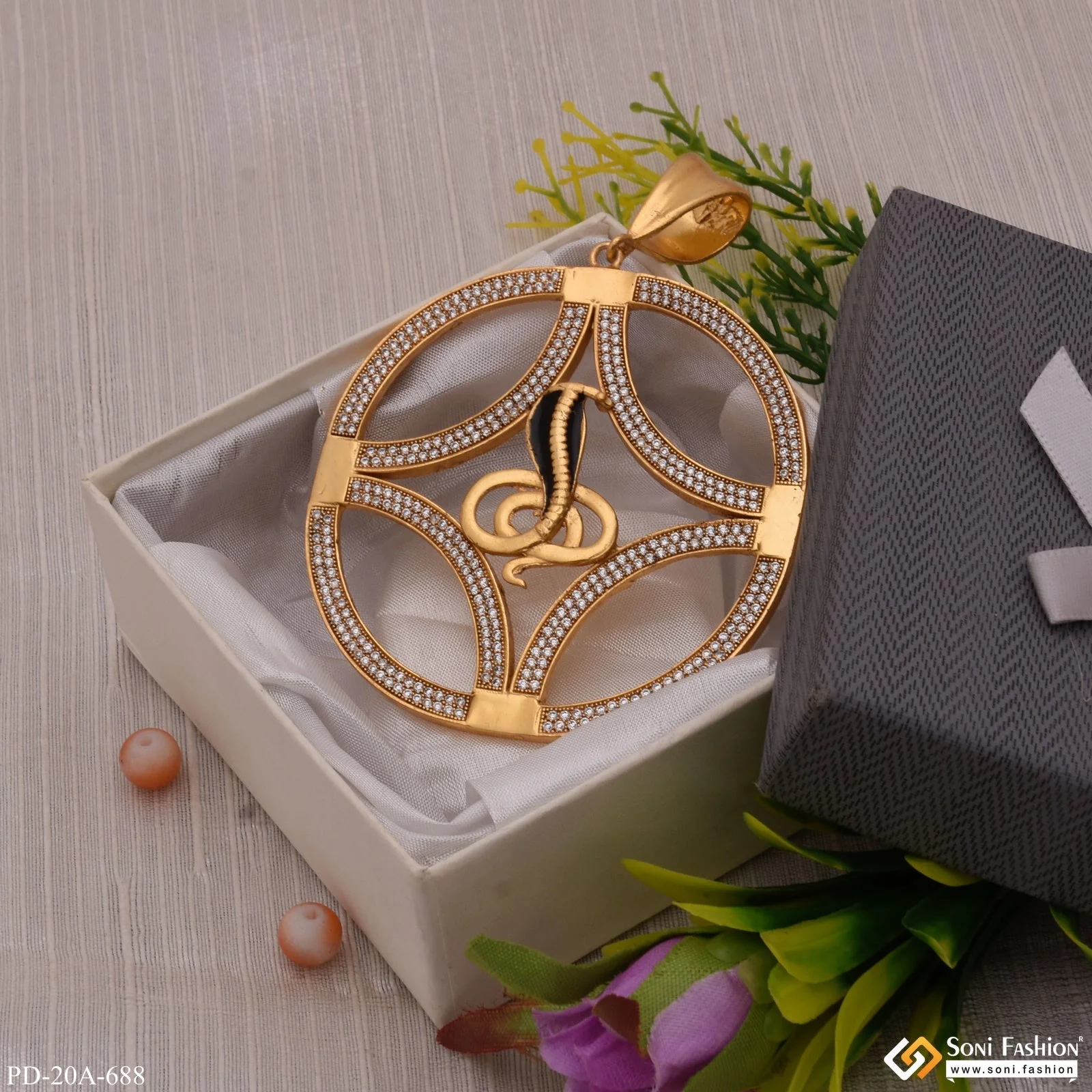 Goga Maharaj With Diamond Beautiful Design Gold Plated Pendant - Style A688 - Image 5