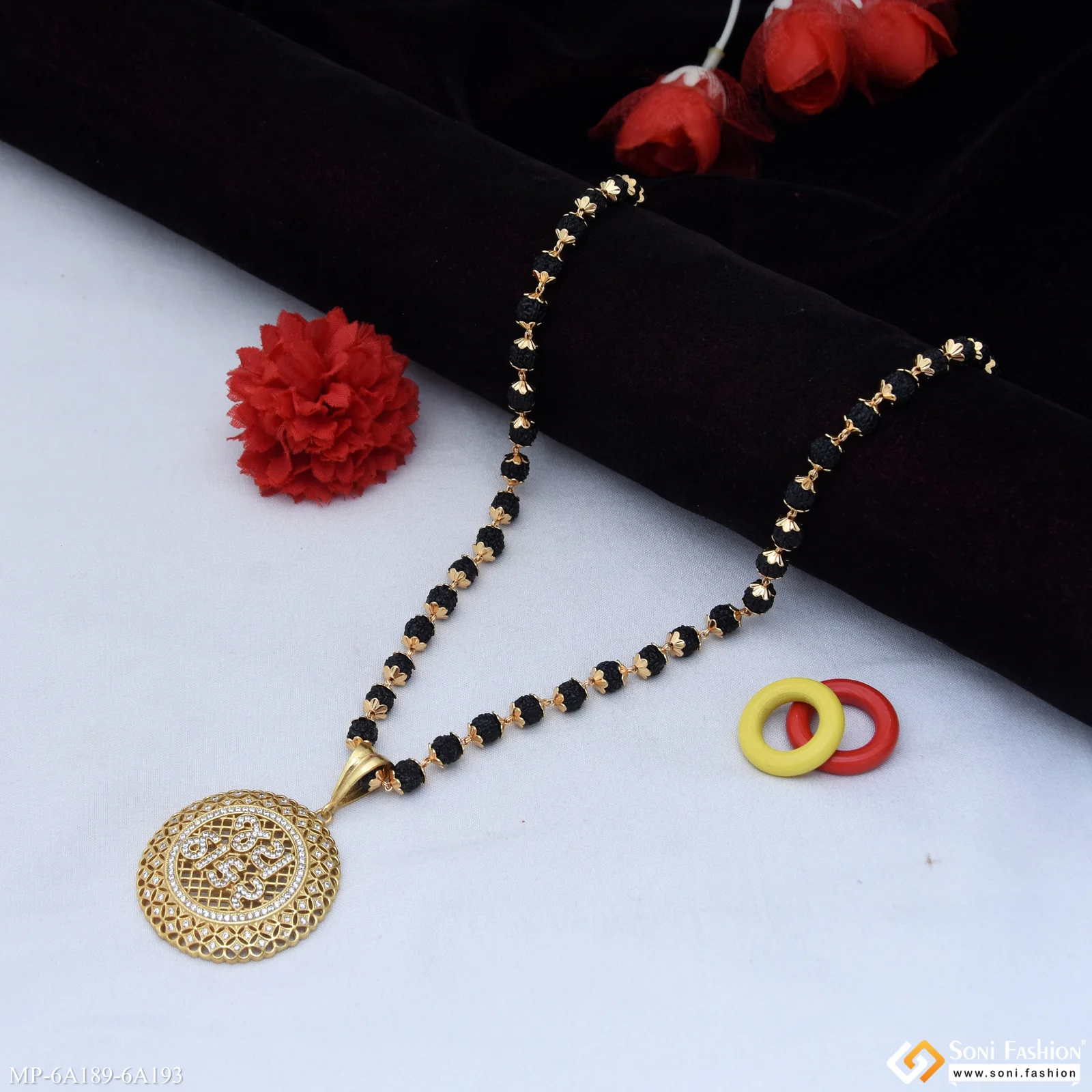 Gold Plated Jay Thakar Pendant With Rudraksha Mala For Men (MP-A189-A193) - Image 3