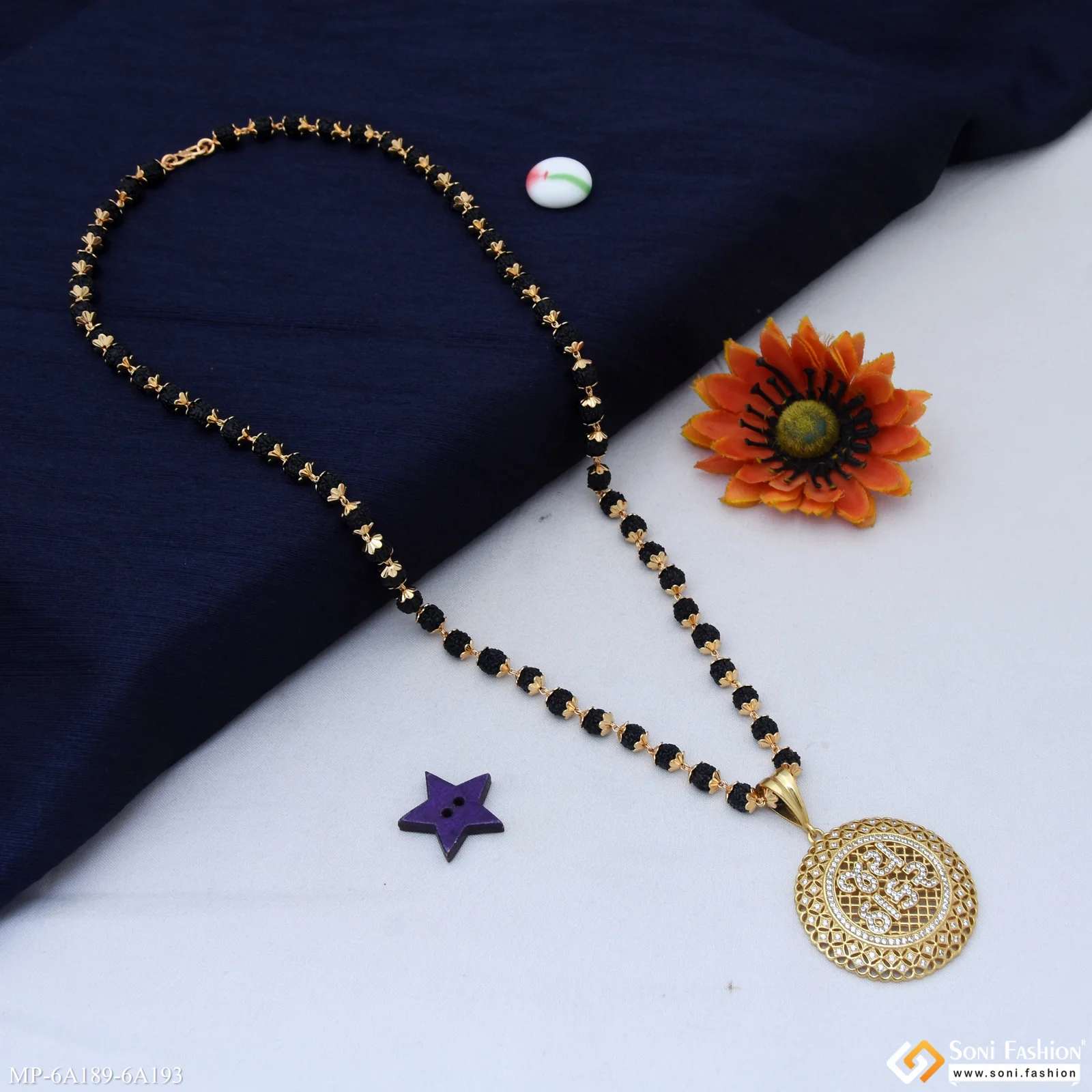 Gold Plated Jay Thakar Pendant With Rudraksha Mala For Men (MP-A189-A193) - Image 4