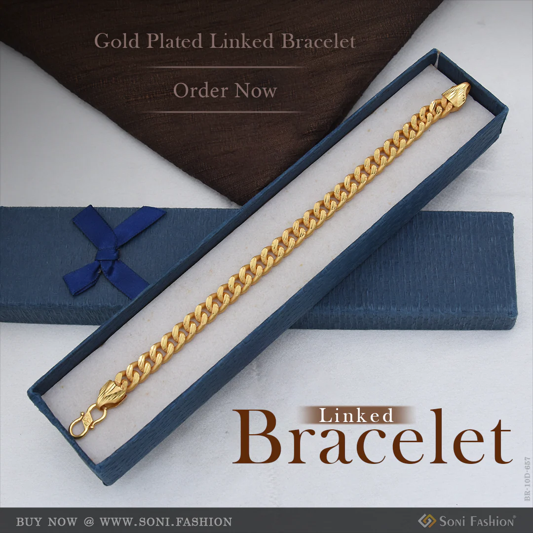 Gold Plated Linked Bracelet for Men - Style D657