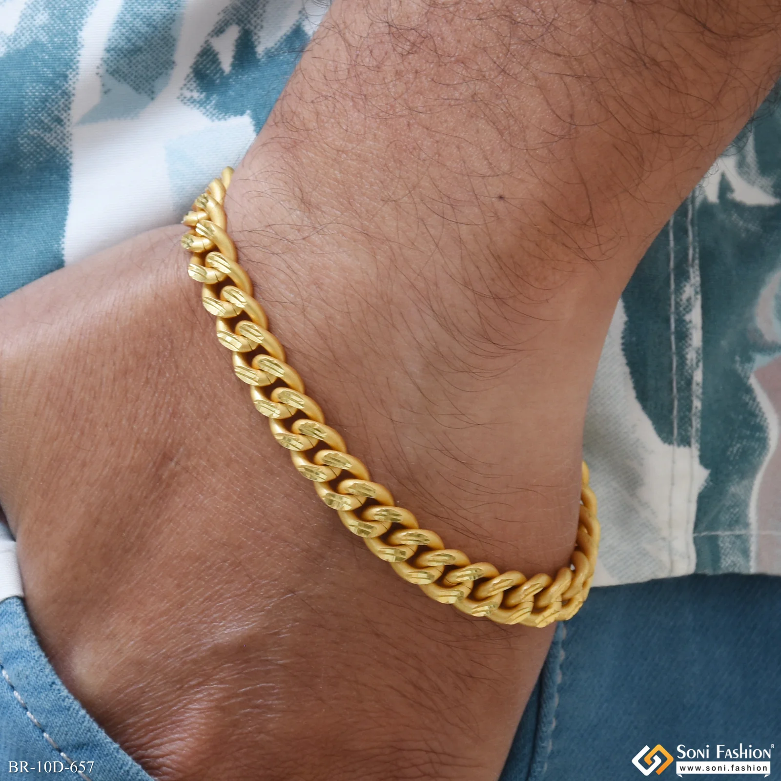 Gold Plated Linked Bracelet for Men - Style D657 - Image 2