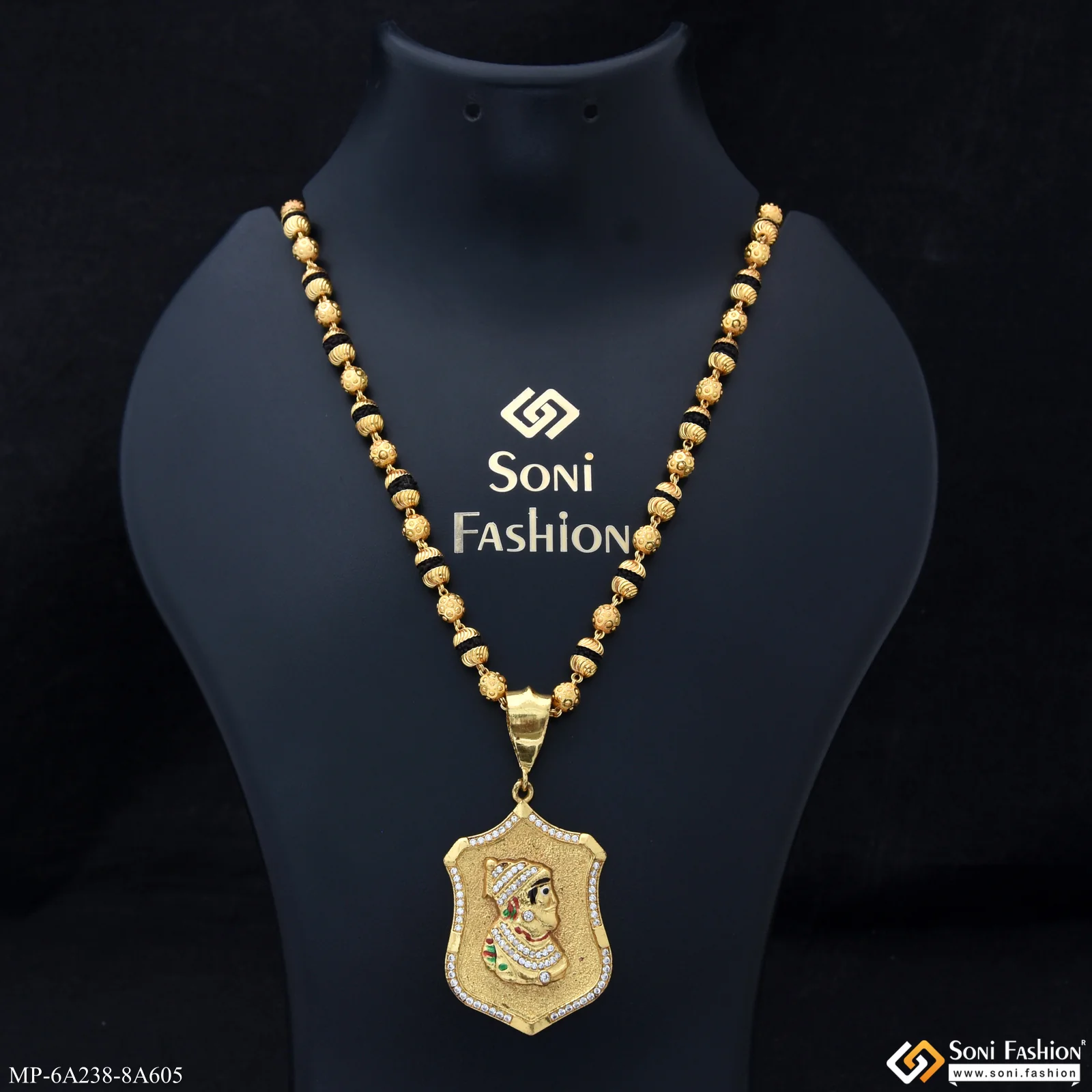 Gold Plated Shivaji Maharaj Pendant With Rudraksha Mala For Men (MP-A238-A605)