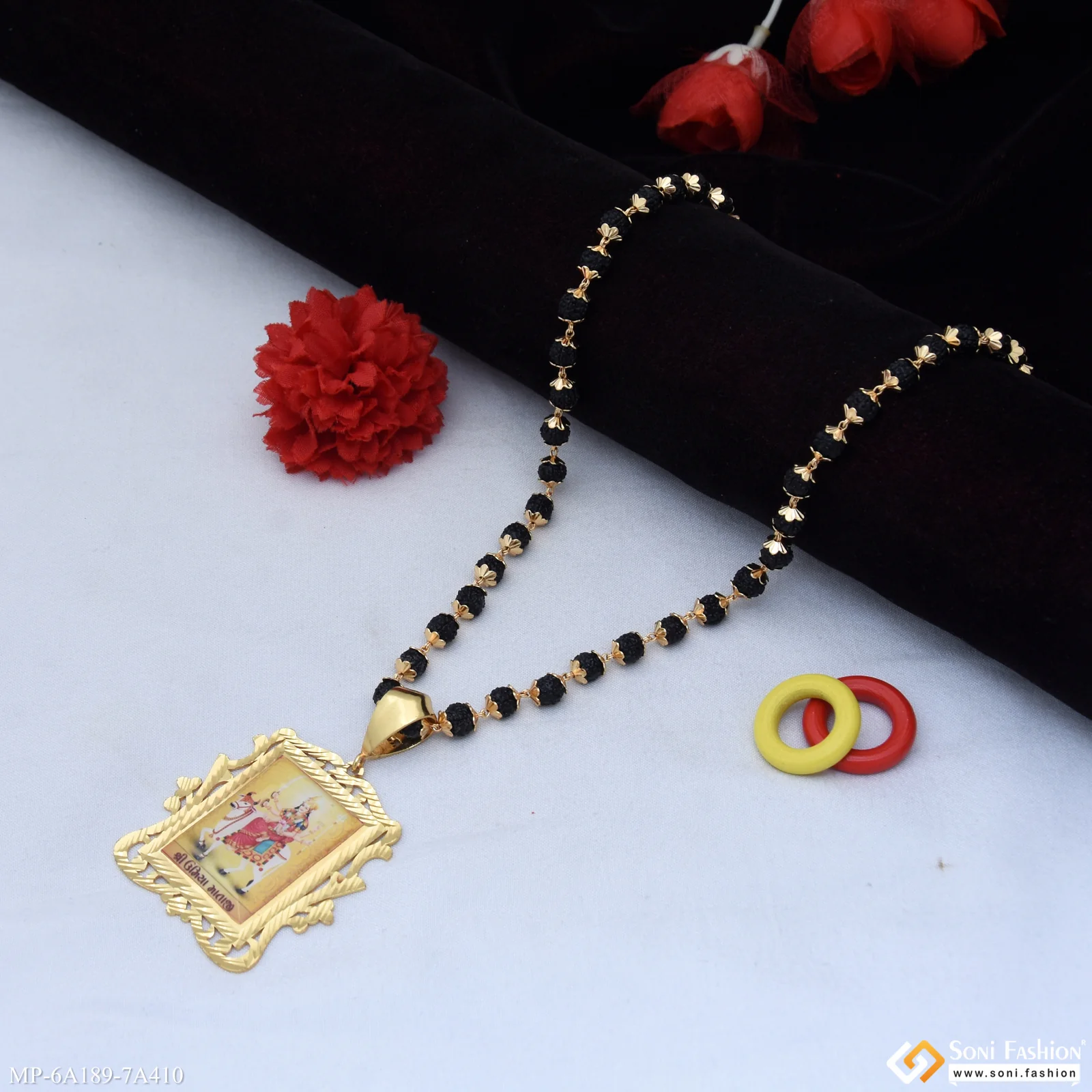 Gold Plated Umiya Maa Pendant With Rudraksha Mala For Men (MP-A189-A410) - Image 3