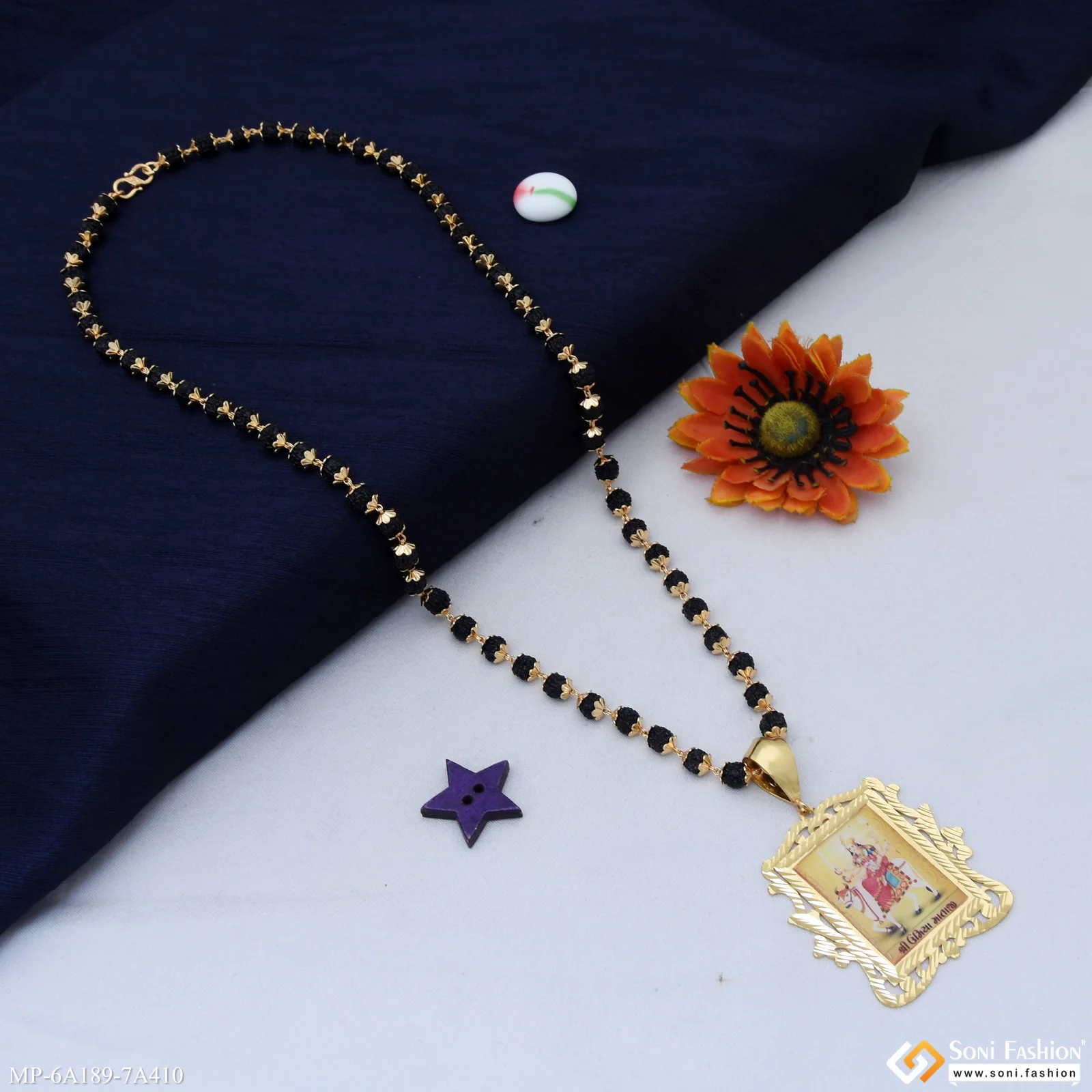 Gold Plated Umiya Maa Pendant With Rudraksha Mala For Men (MP-A189-A410) - Image 4