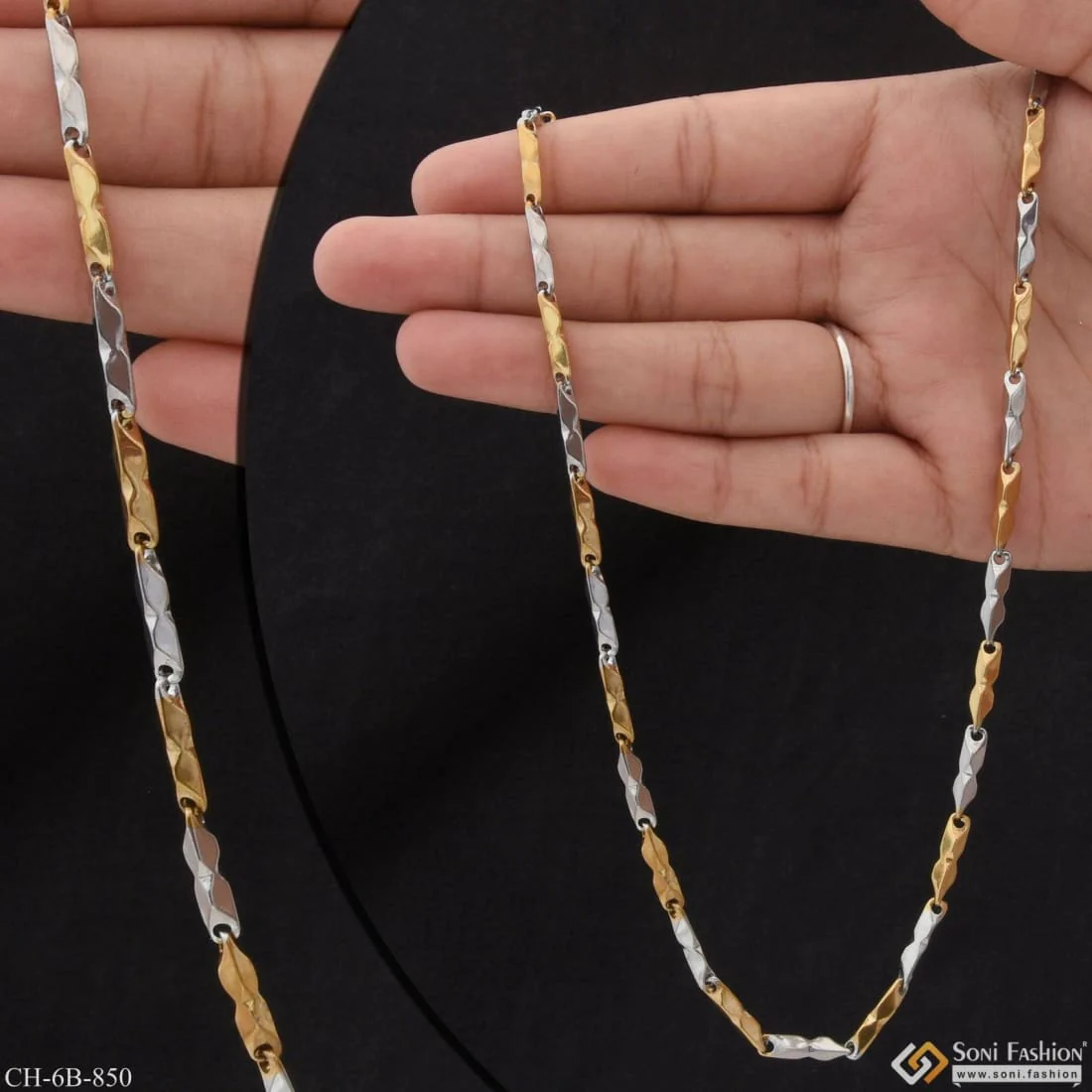 2 in 1 Superior Quality Sparkling Design Golden Color Chain for Men - Style B850 - Image 3