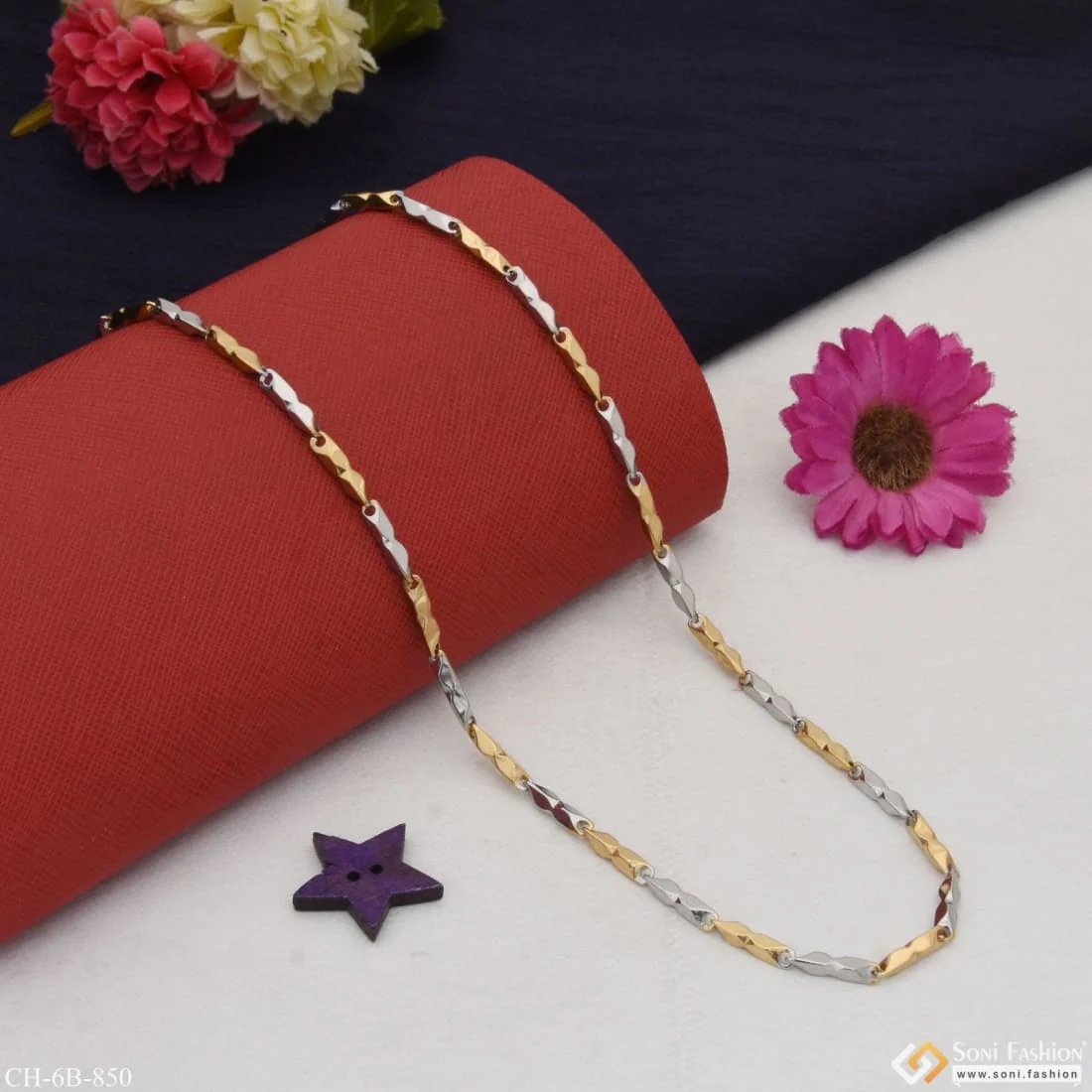 2 in 1 Superior Quality Sparkling Design Golden Color Chain for Men - Style B850 - Image 4