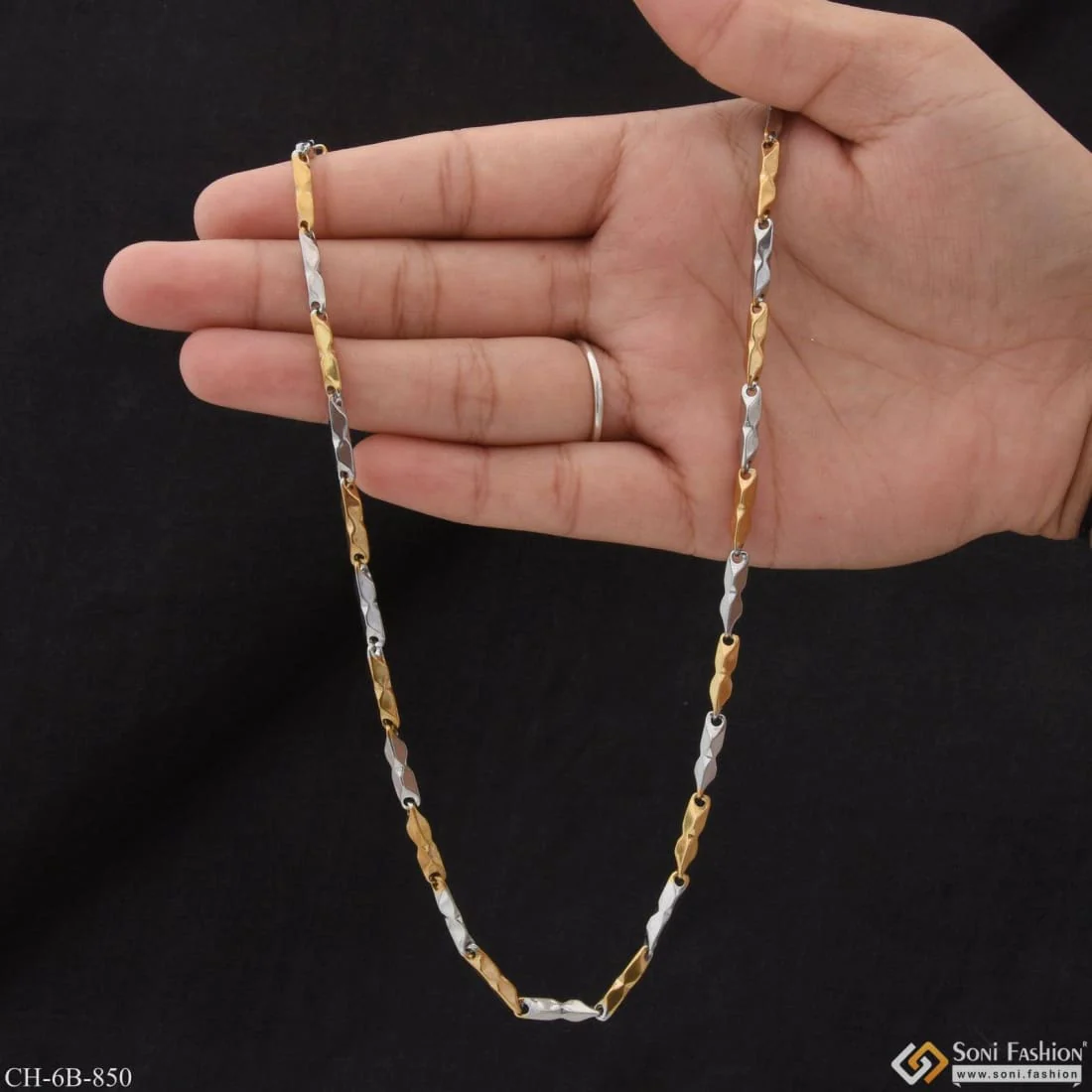 2 in 1 Superior Quality Sparkling Design Golden Color Chain for Men - Style B850 - Image 5