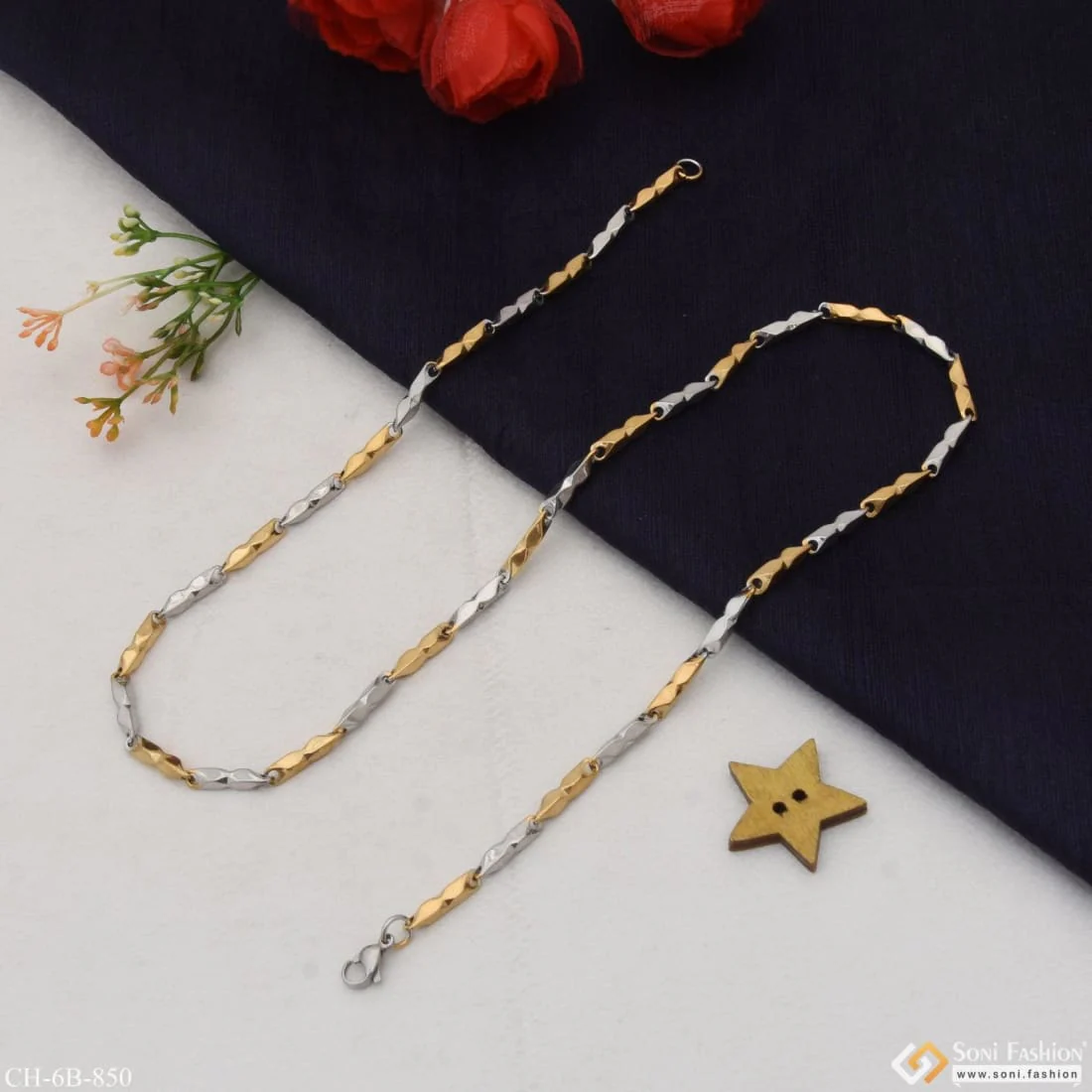 2 in 1 Superior Quality Sparkling Design Golden Color Chain for Men - Style B850 - Image 7