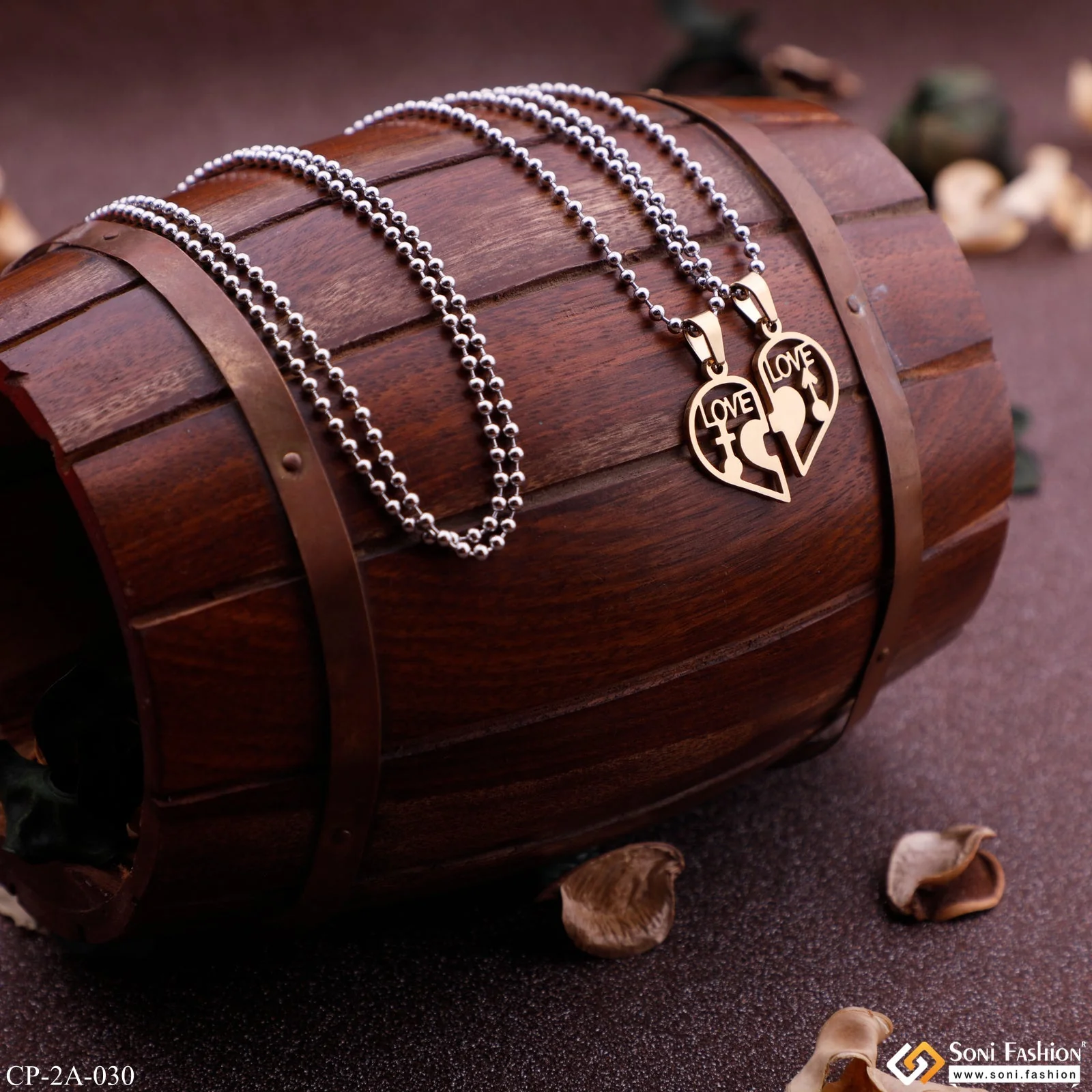 Golden 2 Half Heart His And Her Lover Couple Chain With Pendant Set (2 Pieces) - Style A030 - Image 4
