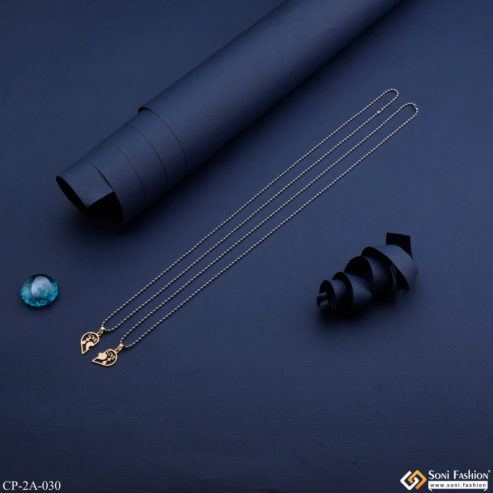 Golden 2 Half Heart His And Her Lover Couple Chain With Pendant Set (2 Pieces) - Style A030 - Image 5