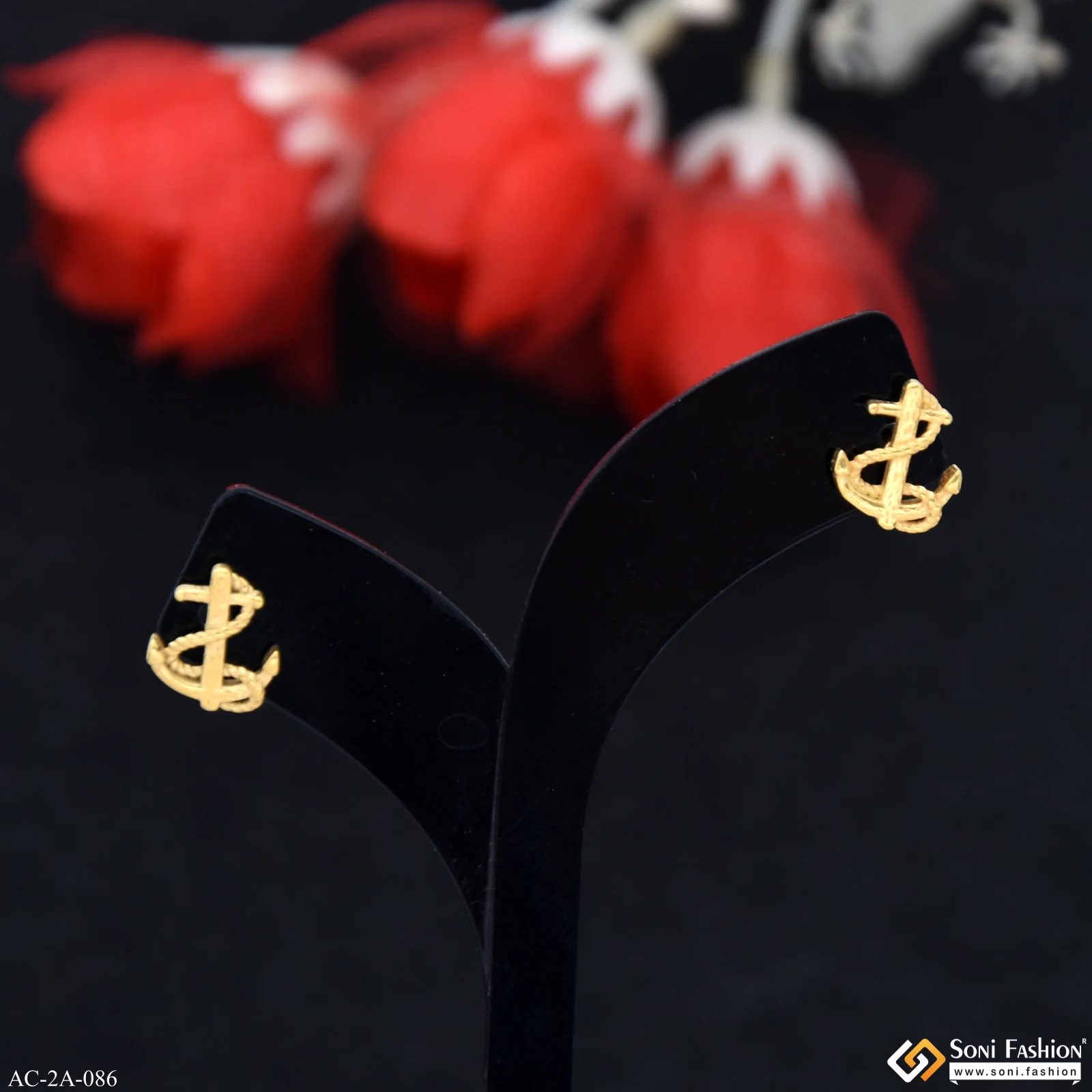 Golden Anchor Design Surgical Steel Stud Earring for Men (2 Pc) - Style A086