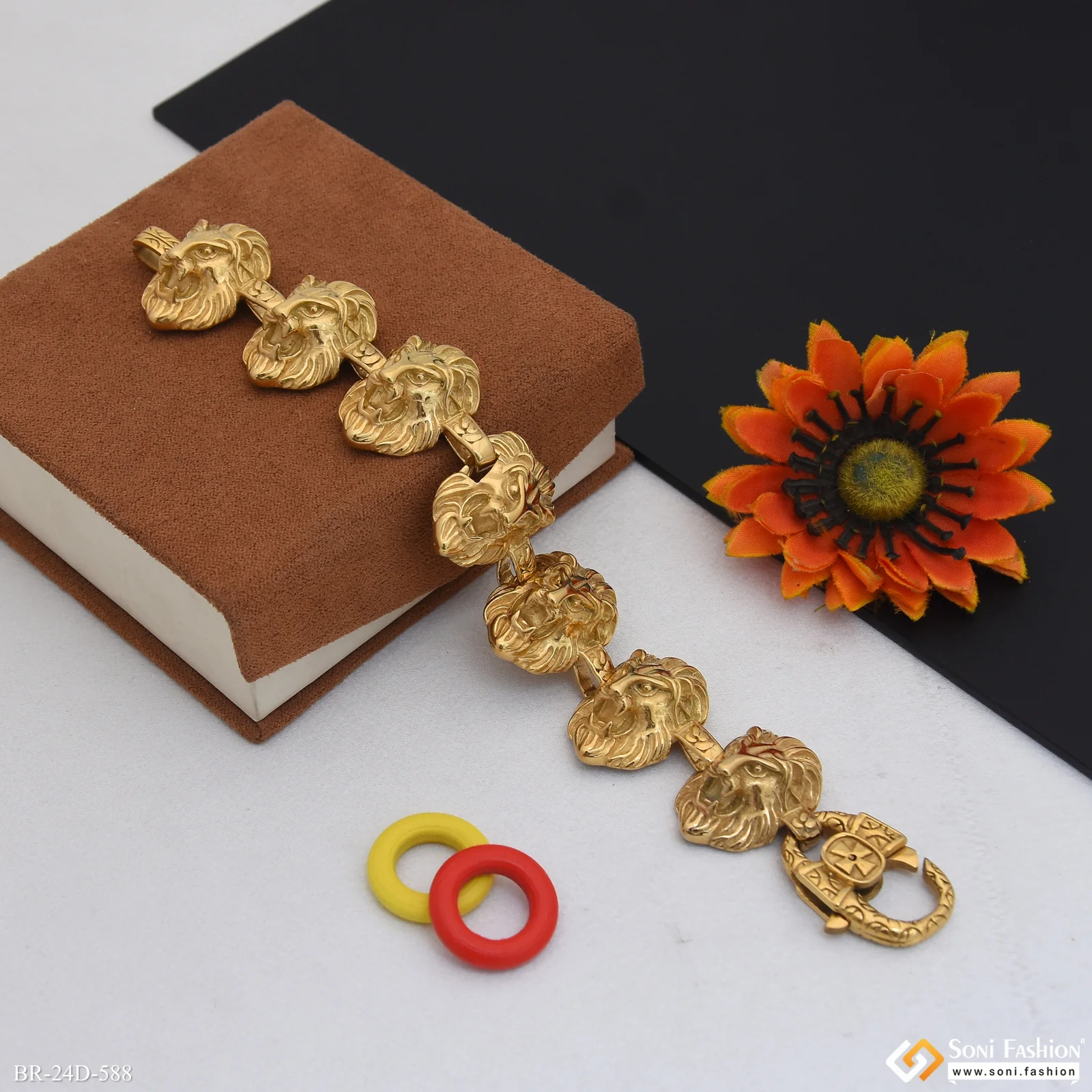 Golden Color Lion Face Stainless Steel Bracelet for Men - Style D588 - Image 2