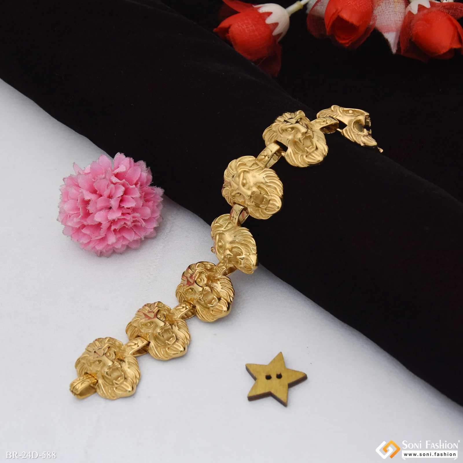 Golden Color Lion Face Stainless Steel Bracelet for Men - Style D588 - Image 3