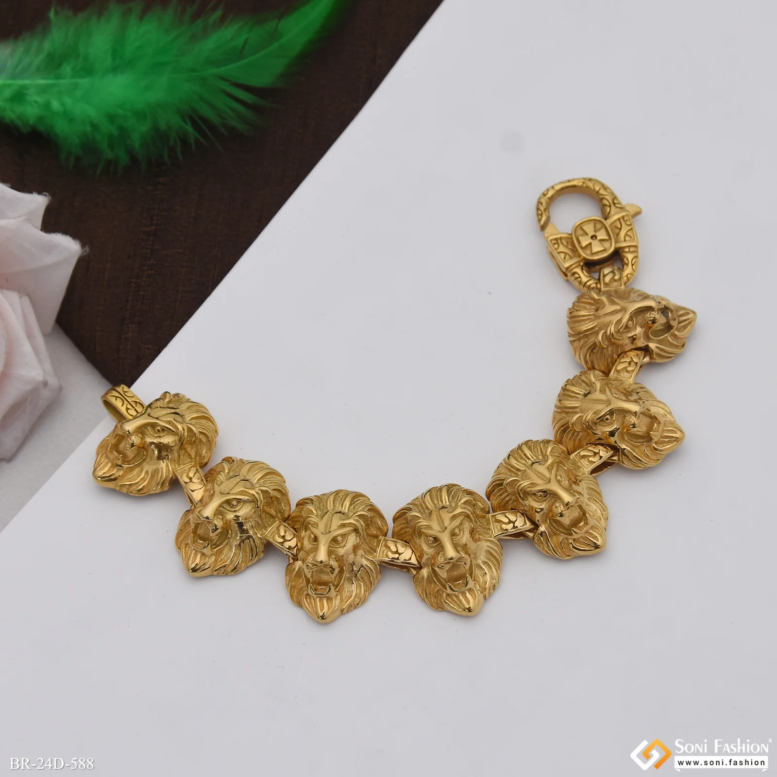 Golden Color Lion Face Stainless Steel Bracelet for Men - Style D588 - Image 4