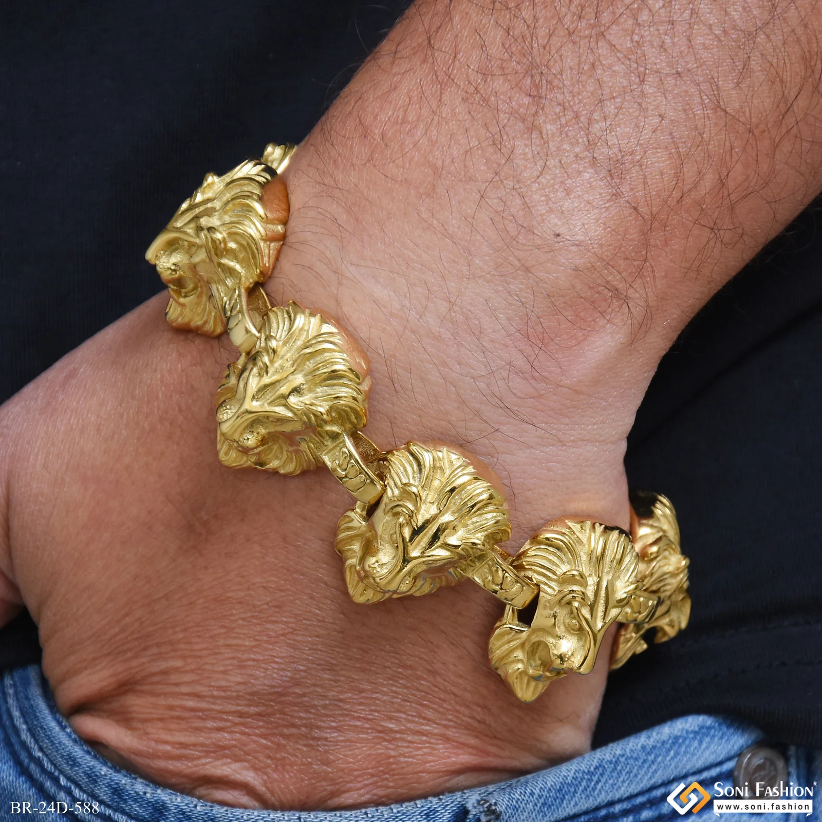 Golden Color Lion Face Stainless Steel Bracelet for Men - Style D588 - Image 5