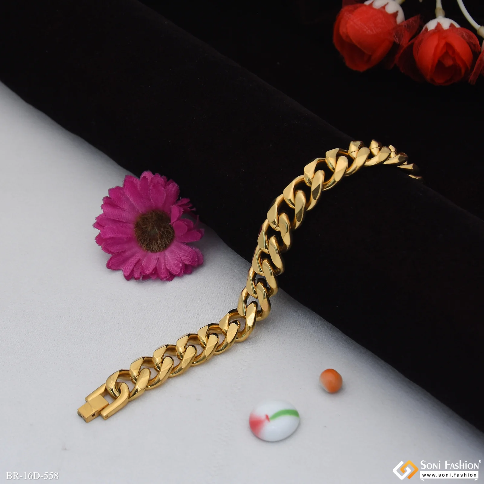 Golden Color Stainless Steel Cuban Link Bracelet for Men - Style D558 - Image 2