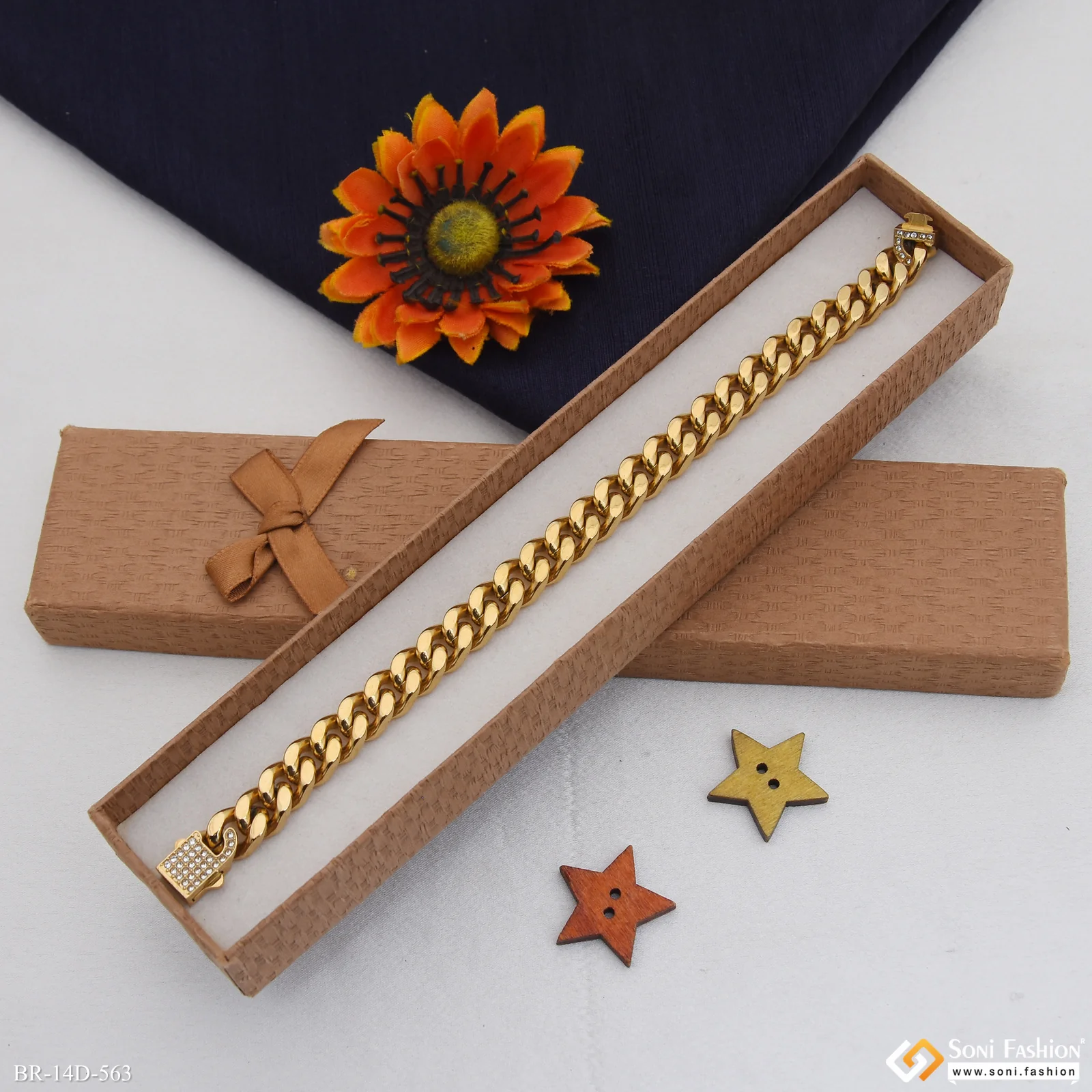 Golden Color Stainless Steel Cuban Link Bracelet for Men - Style D563 - Image 3
