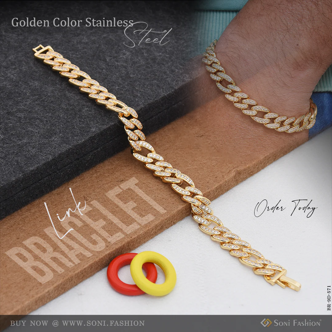Golden Color Stainless Steel Cuban Link Bracelet for Men - Style D571