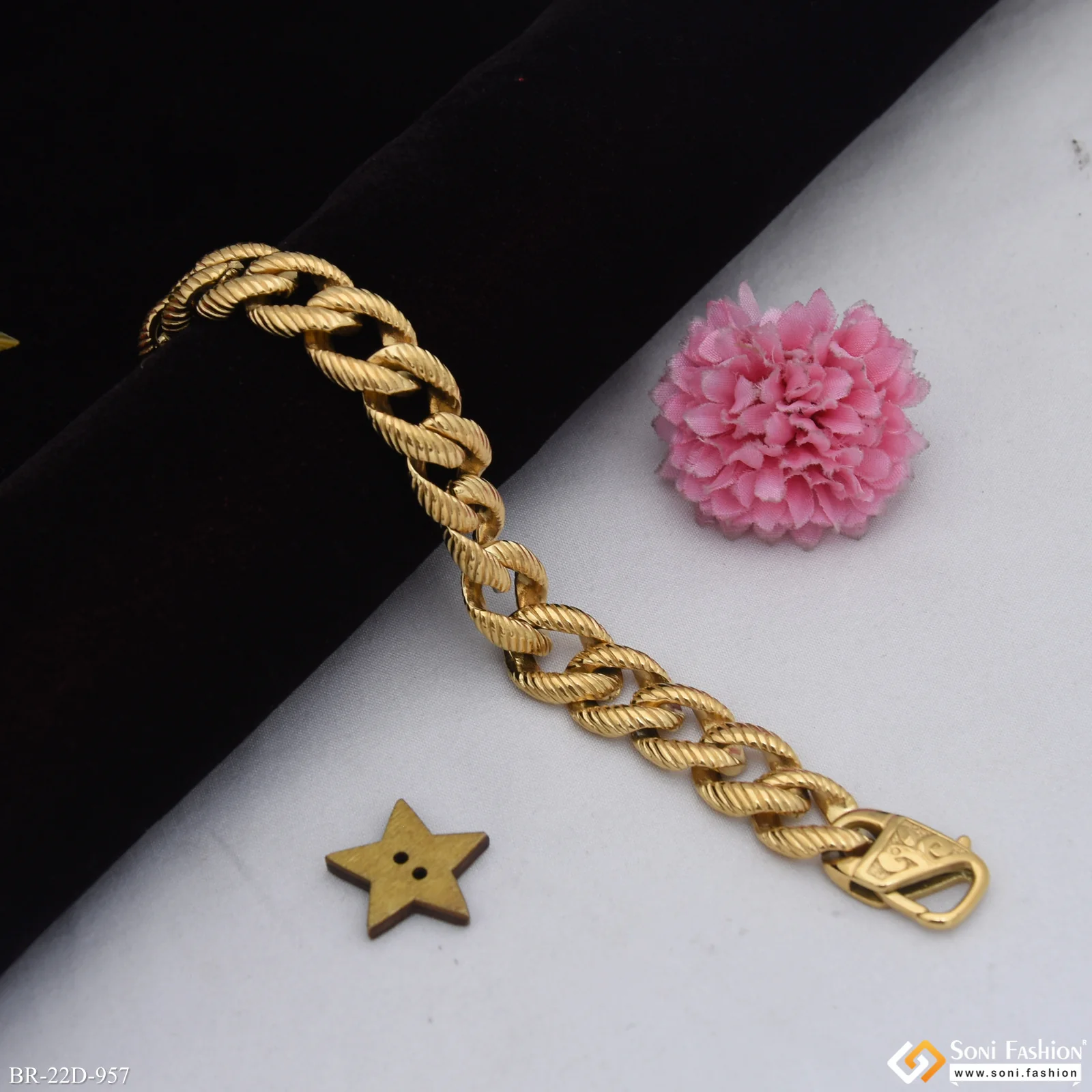 Golden Color Stainless Steel Cuban Link Bracelet - Style D957 - Image 2