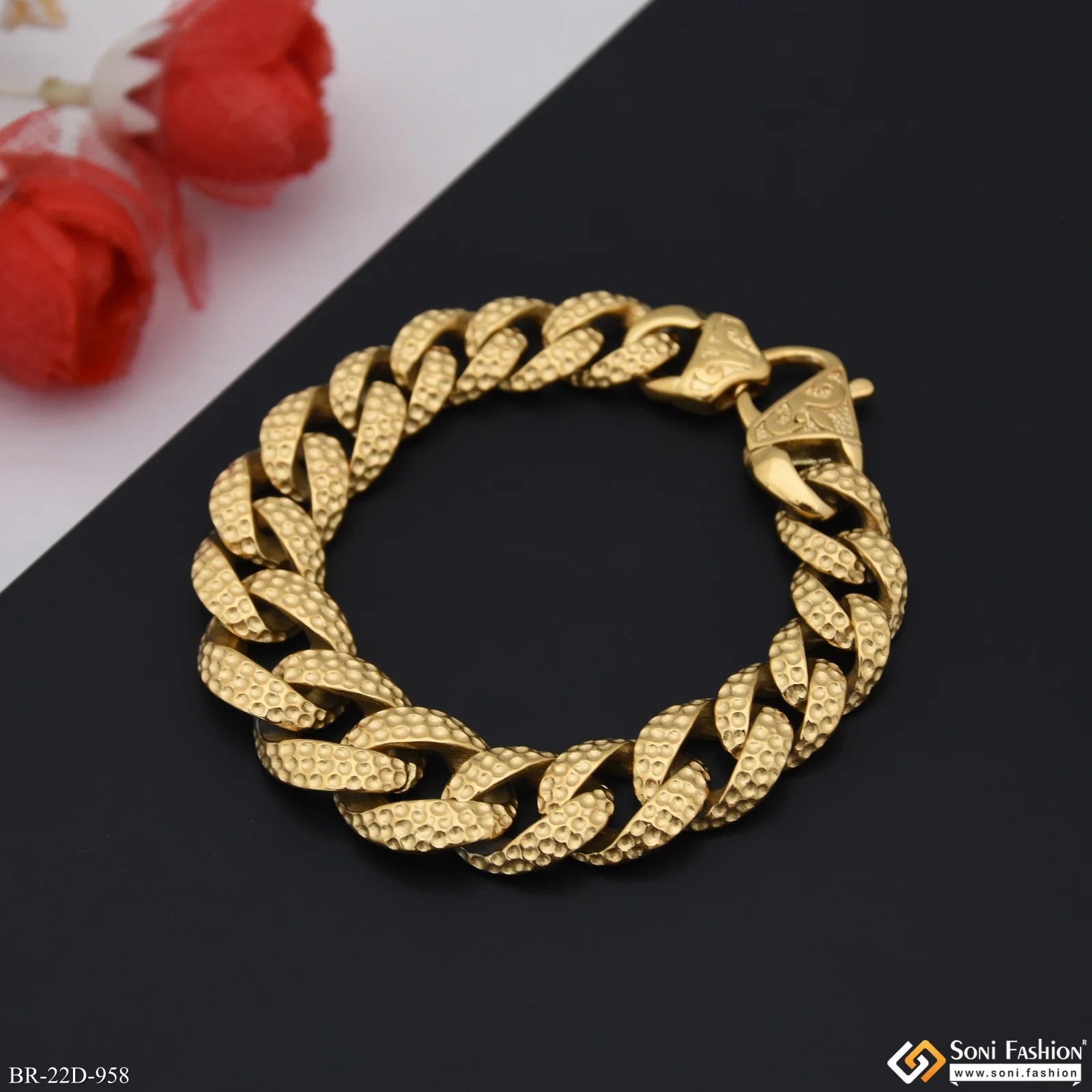 Golden Color Stainless Steel Cuban Link Bracelet - Style D958 - Image 2
