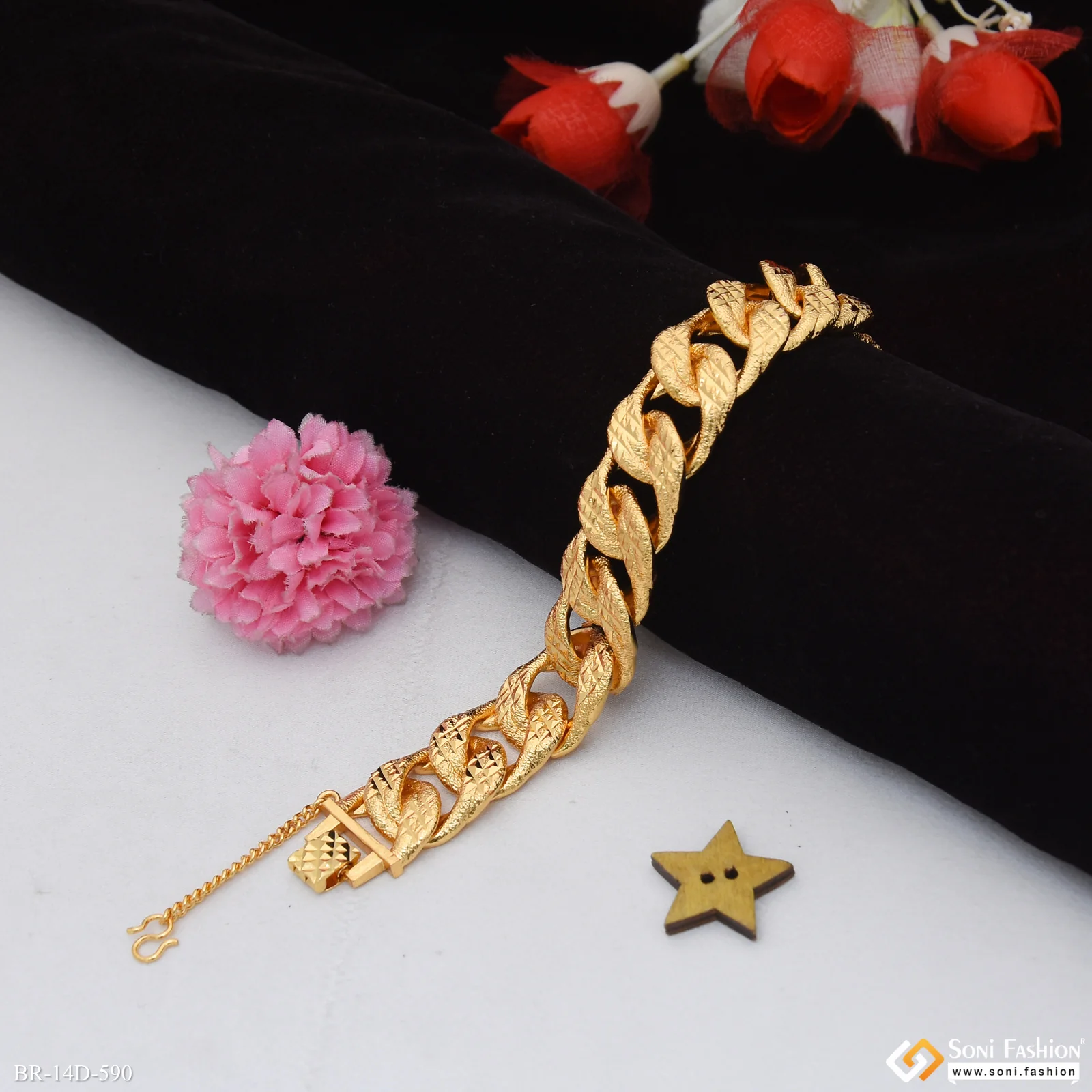 Golden Color Stainless Steel Link Bracelet for Men - Style D590 - Image 3