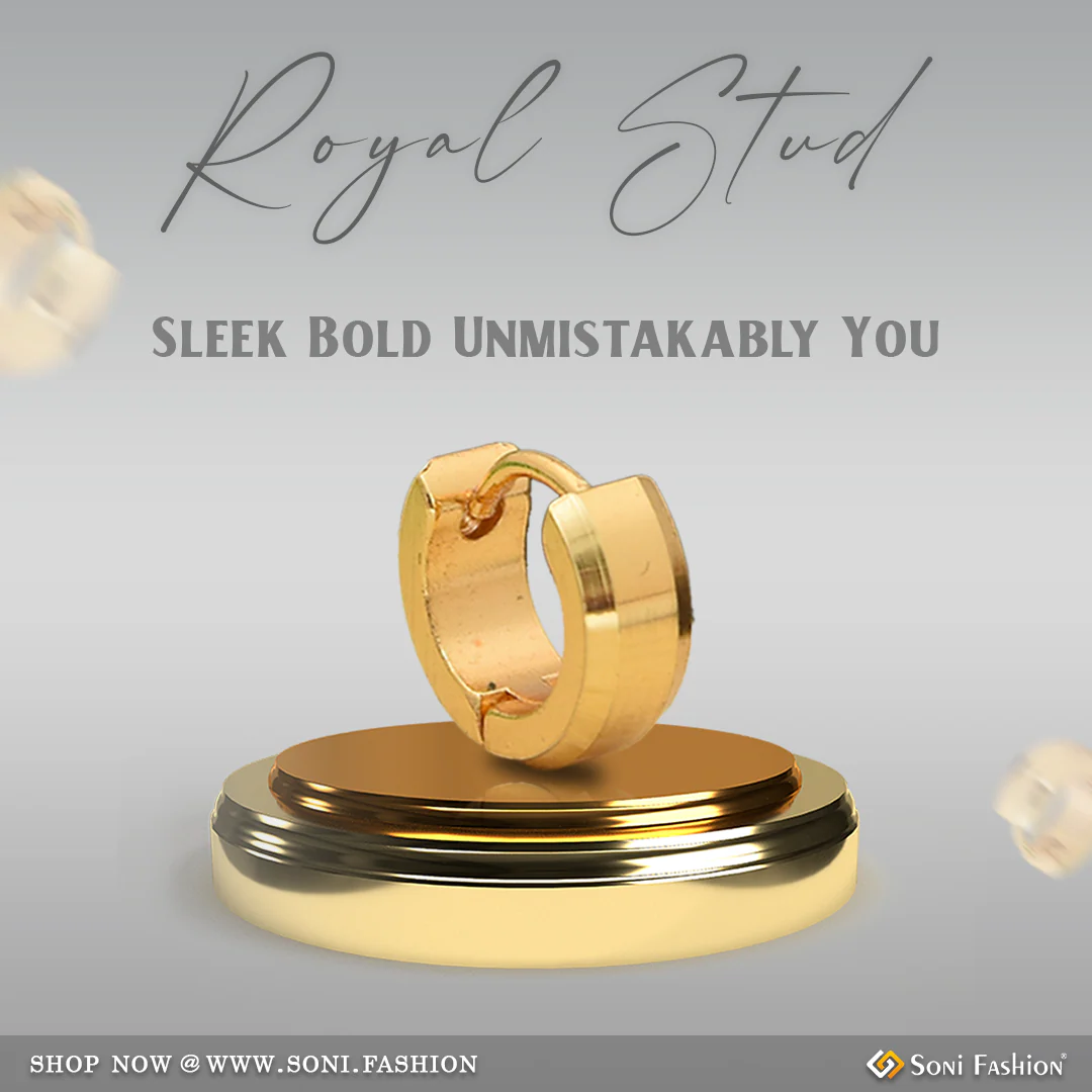 Golden Color Stainless Steel Stud Earring For Men (1 Pc) - Style A099