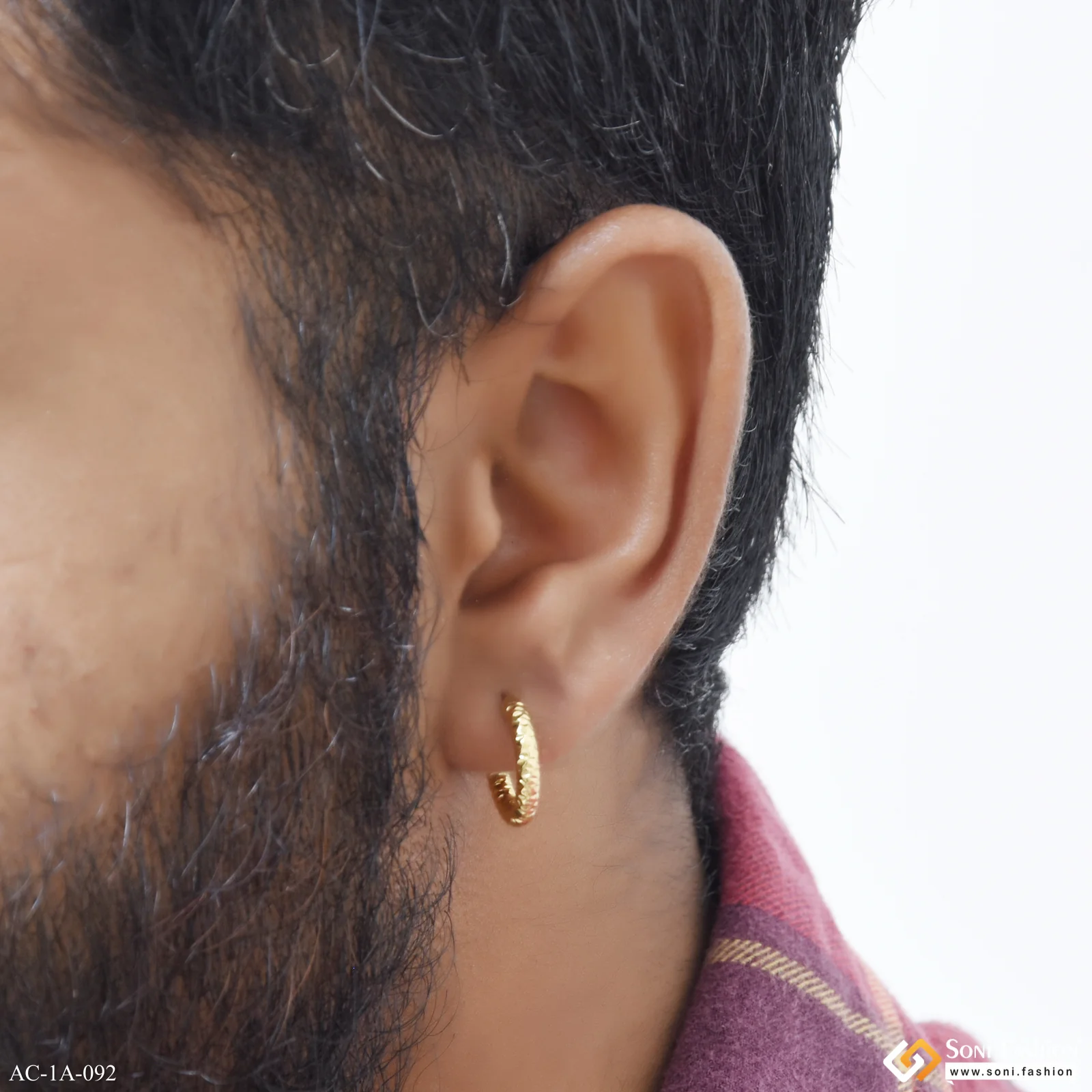 Golden Color Stainless Steel Stud Earring For Men (2 Pc) - Style A092 - Image 6