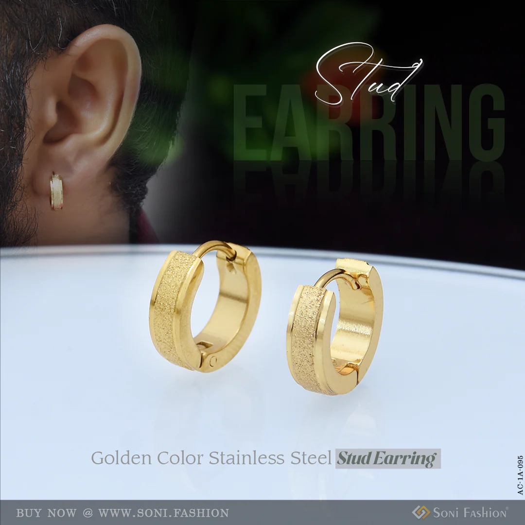Golden Color Stainless Steel Stud Earring For Men (2 Pc) - Style A095