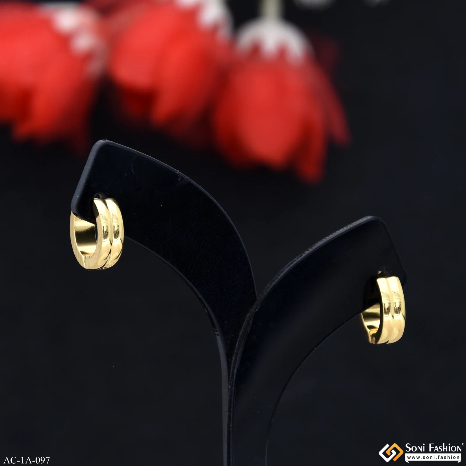 Golden Color Stainless Steel Stud Earring For Men (2 Pc) - Style A097 - Image 3