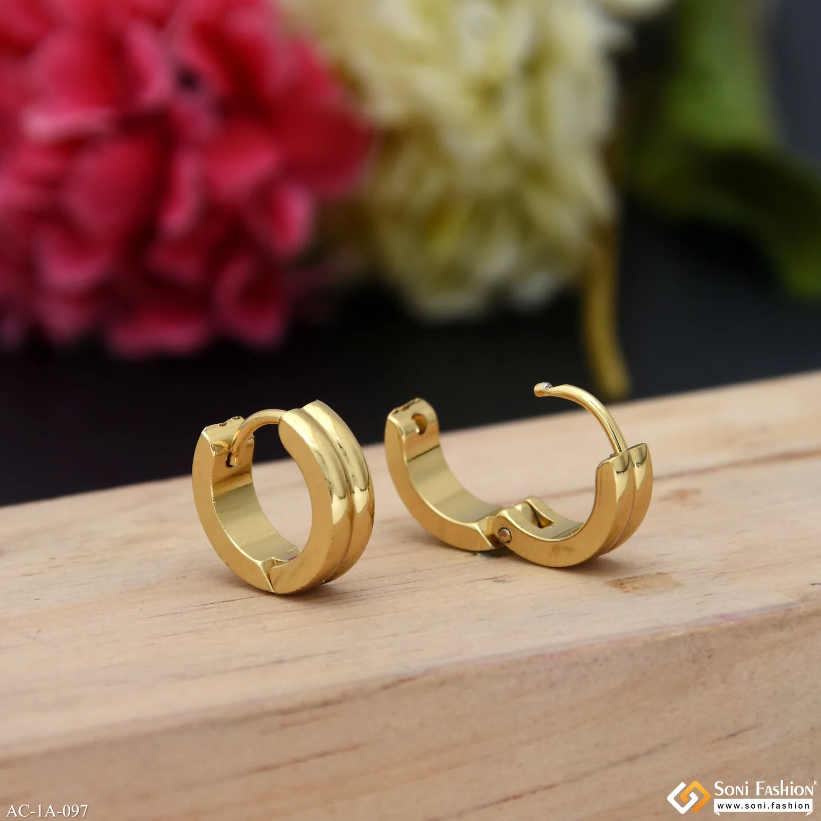 Golden Color Stainless Steel Stud Earring For Men (2 Pc) - Style A097 - Image 6