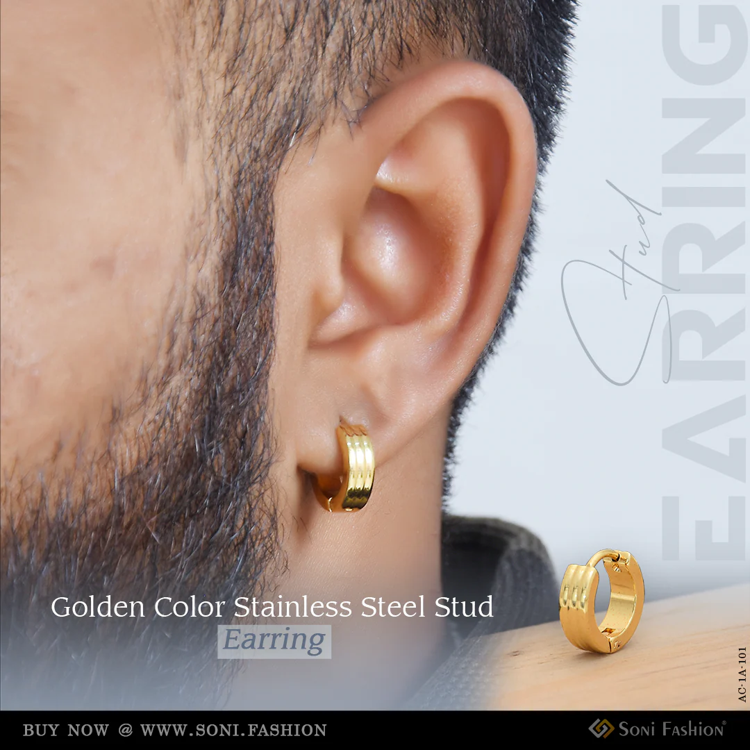 Golden Color Stainless Steel Stud Earring for Men (2 Pc) - Style A101