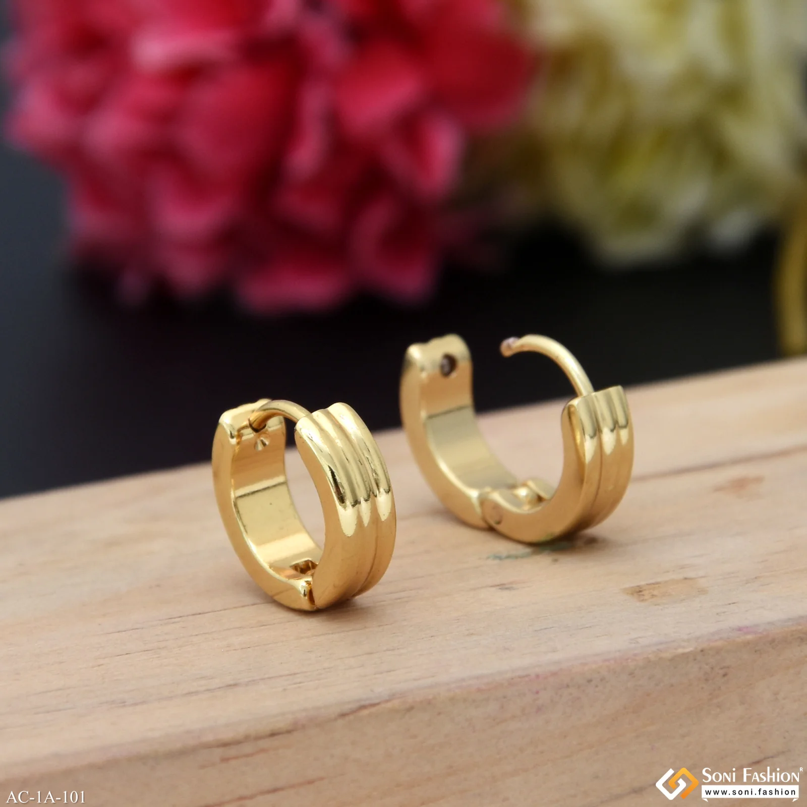 Golden Color Stainless Steel Stud Earring for Men (2 Pc) - Style A101 - Image 5