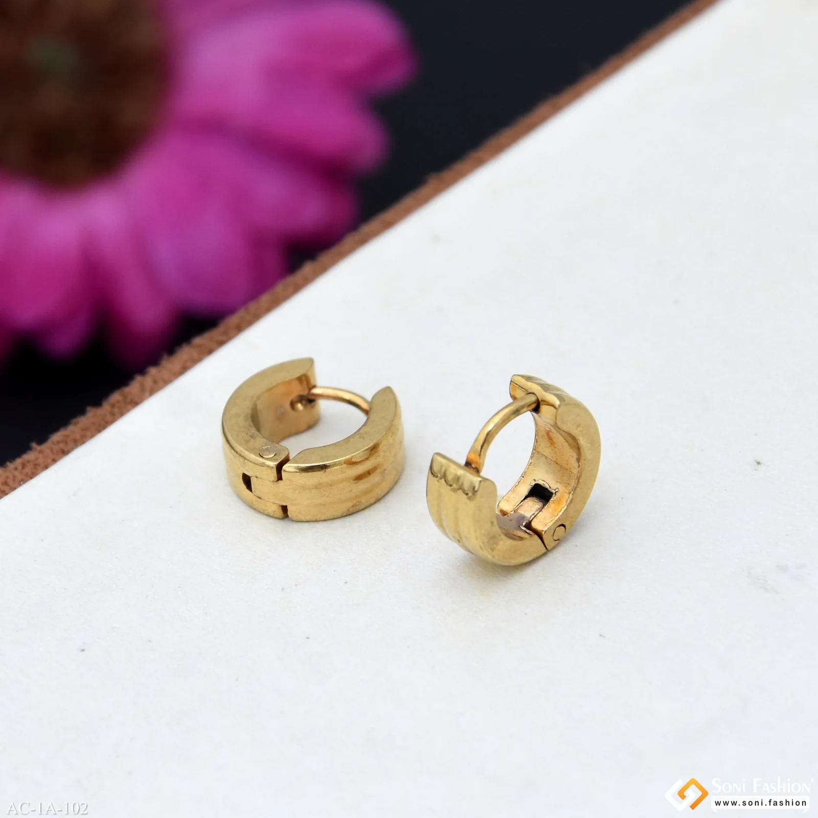 Golden Color Stainless Steel Stud Earring for Men (2 Pc) - Style A102 - Image 3