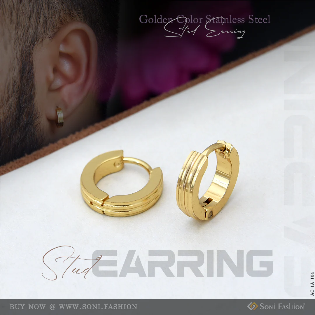 Golden Color Stainless Steel Stud Earring for Men (2 Pc) - Style A104