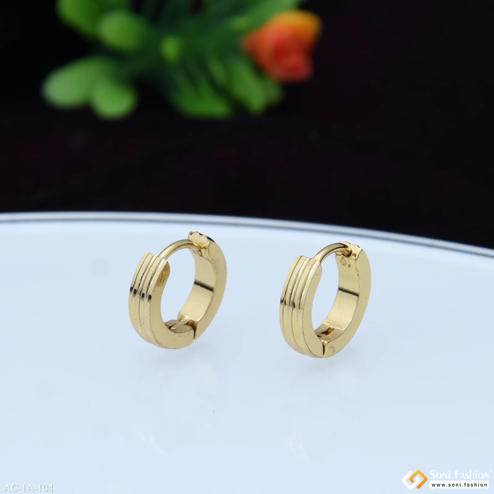 Golden Color Stainless Steel Stud Earring for Men (2 Pc) - Style A104 - Image 5