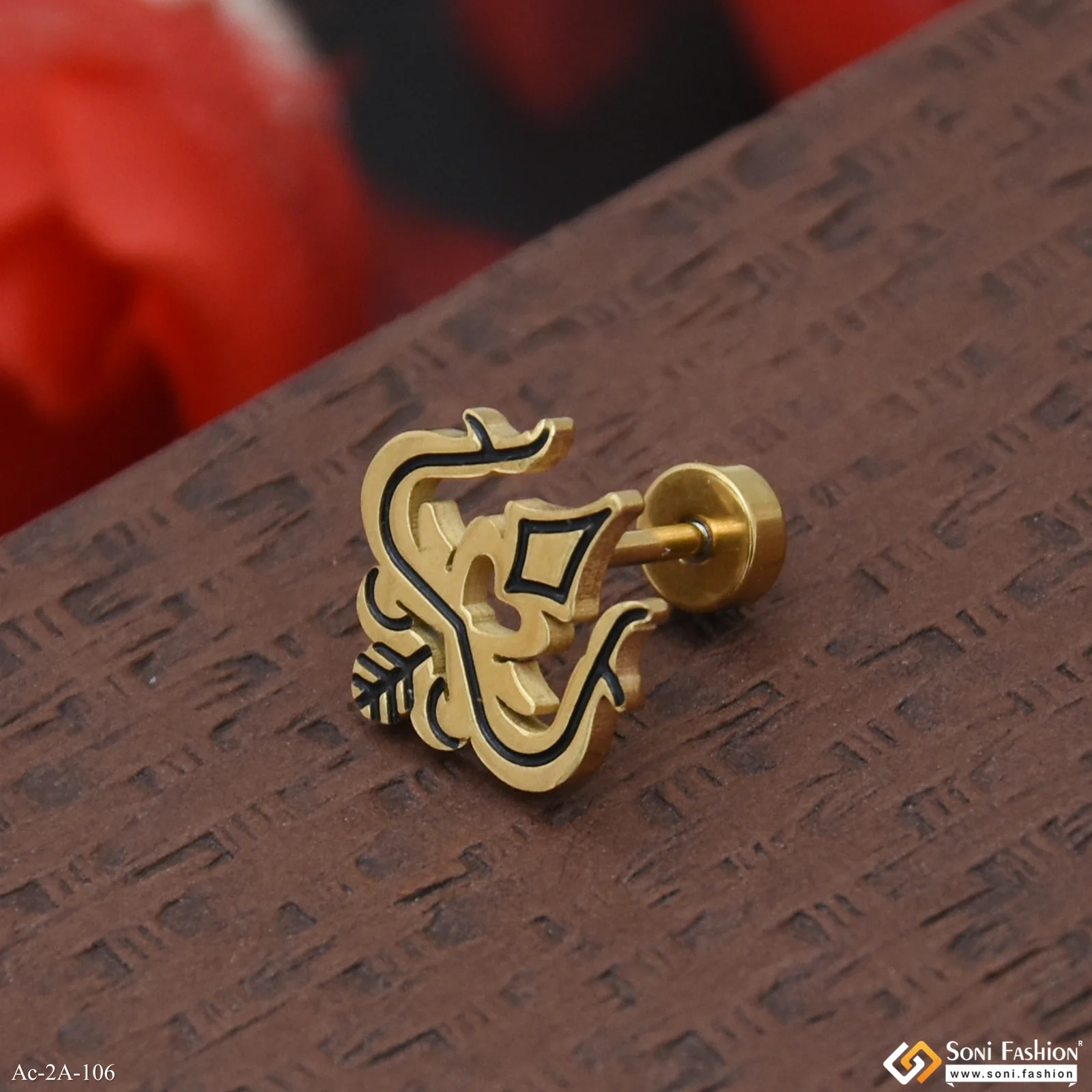 Golden Color Trishul Stud Earring For Men (1 Pc) - Style A106 - Image 2