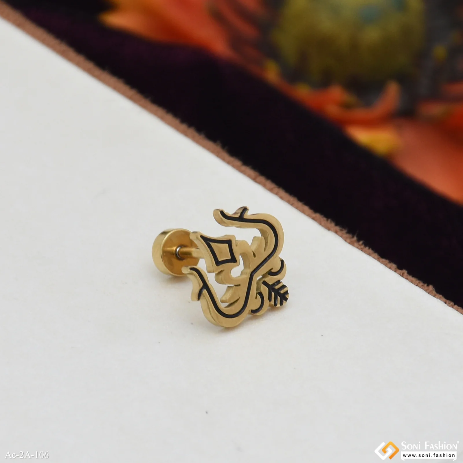 Golden Color Trishul Stud Earring For Men (1 Pc) - Style A106 - Image 6