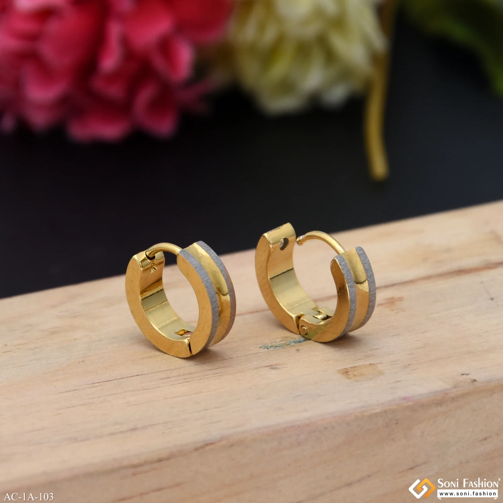 Golden & Silver Color Stainless Steel Stud Earring for Men (2 Pc) - Style A103 - Image 5