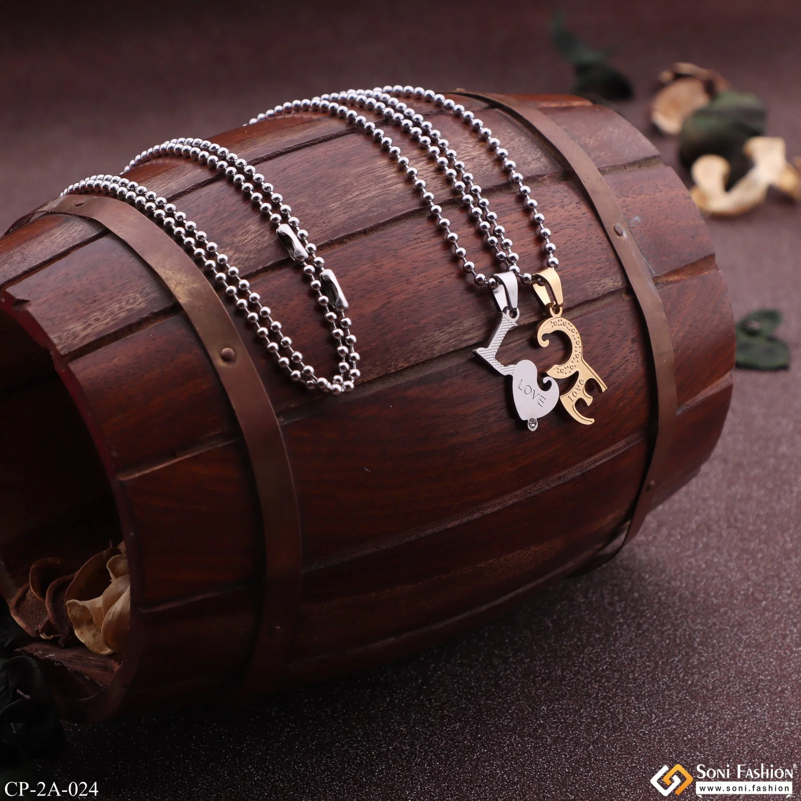 Golden Silver Love Couple Locket With 2 Chain For Anniversary Gift Pendant Set - Style A024 - Image 3