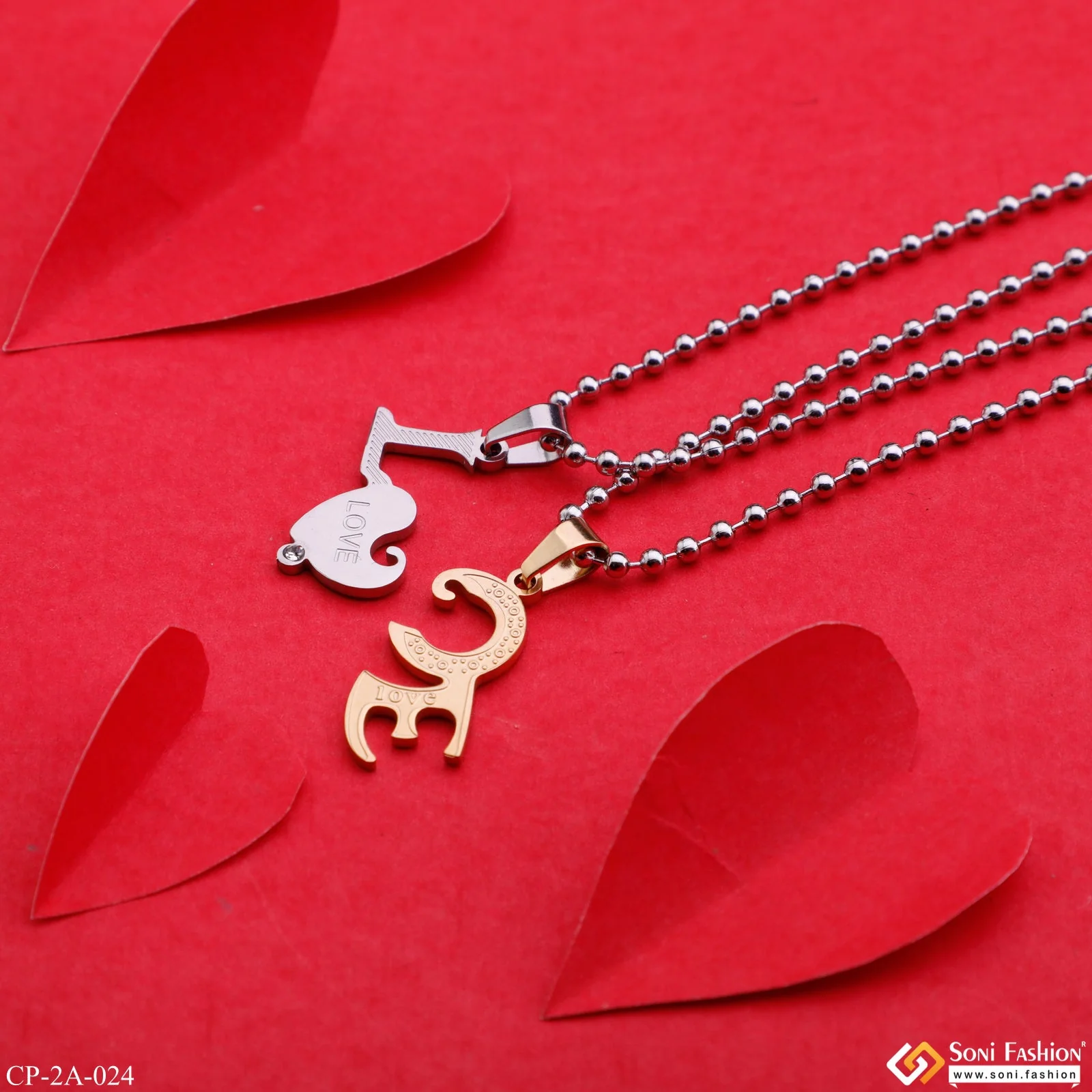 Golden Silver Love Couple Locket With 2 Chain For Anniversary Gift Pendant Set - Style A024 - Image 4
