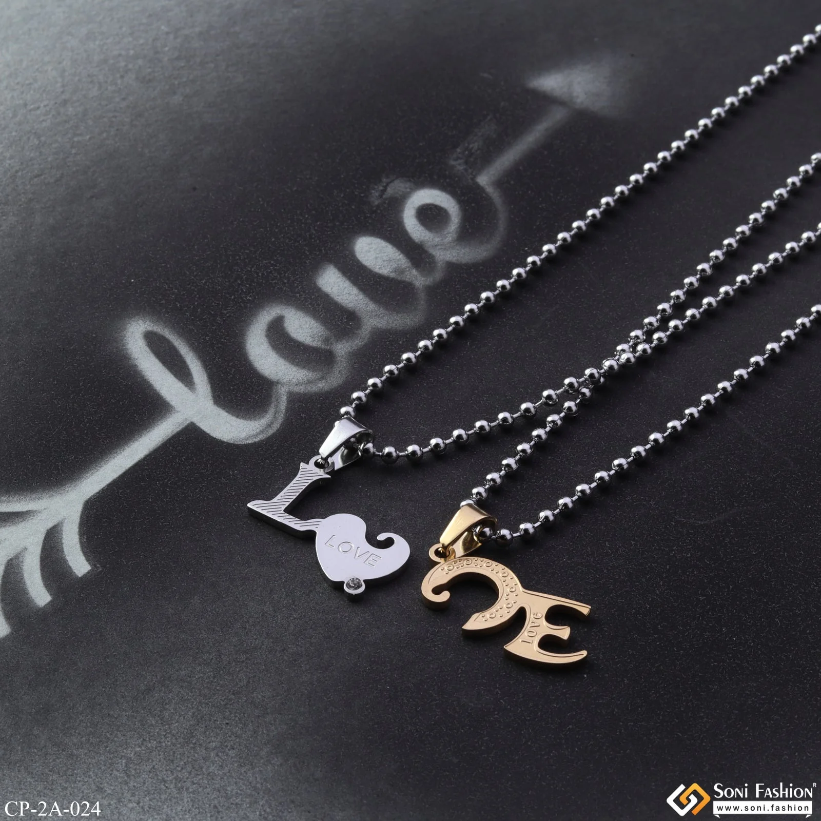 Golden Silver Love Couple Locket With 2 Chain For Anniversary Gift Pendant Set - Style A024 - Image 5
