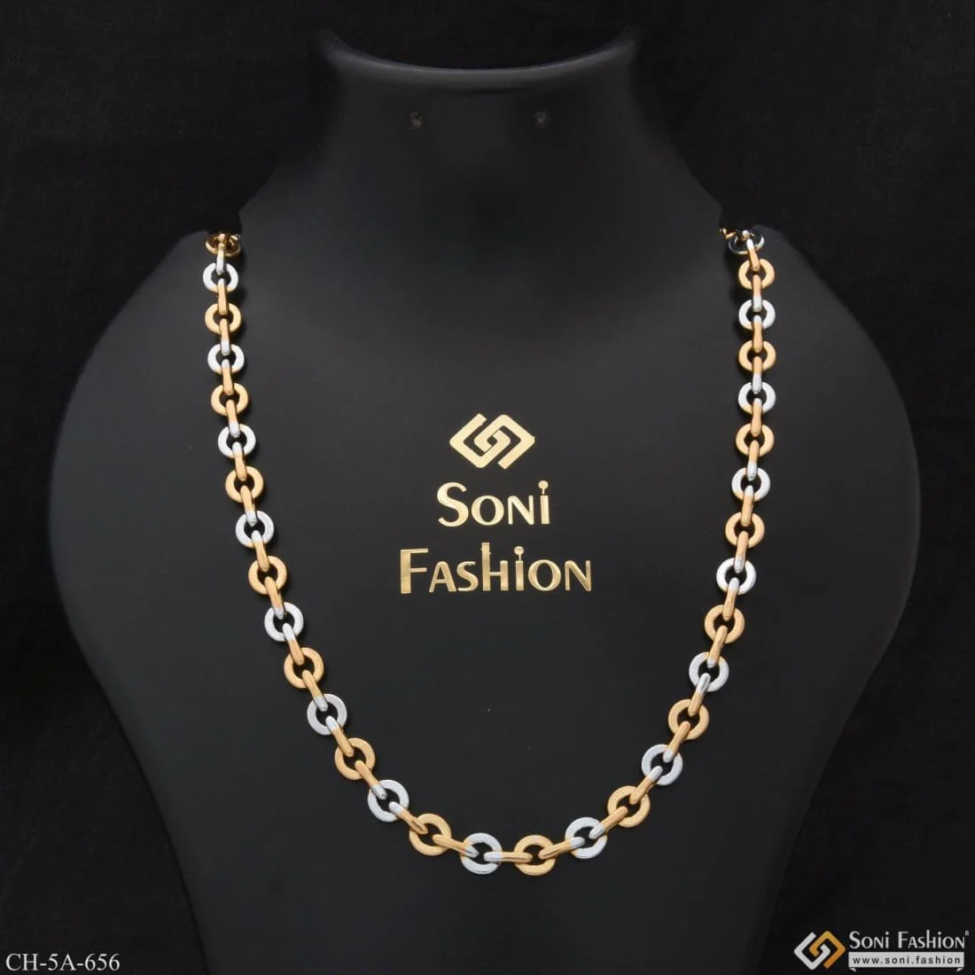 Golden & Silver Round into Round Charming Design Gold Plated Chain - Style A656