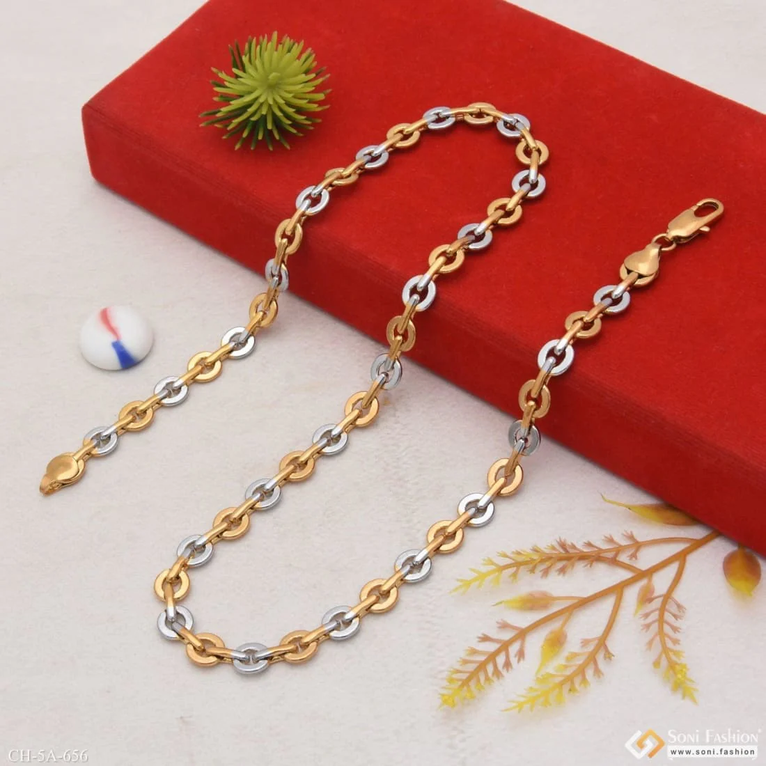 Golden & Silver Round into Round Charming Design Gold Plated Chain - Style A656 - Image 3