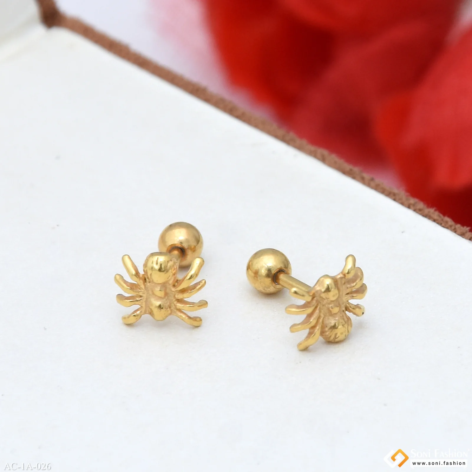 Golden Spider Design Surgical Steel Stud Earring for Men (2 Pc) - Style A026 - Image 2