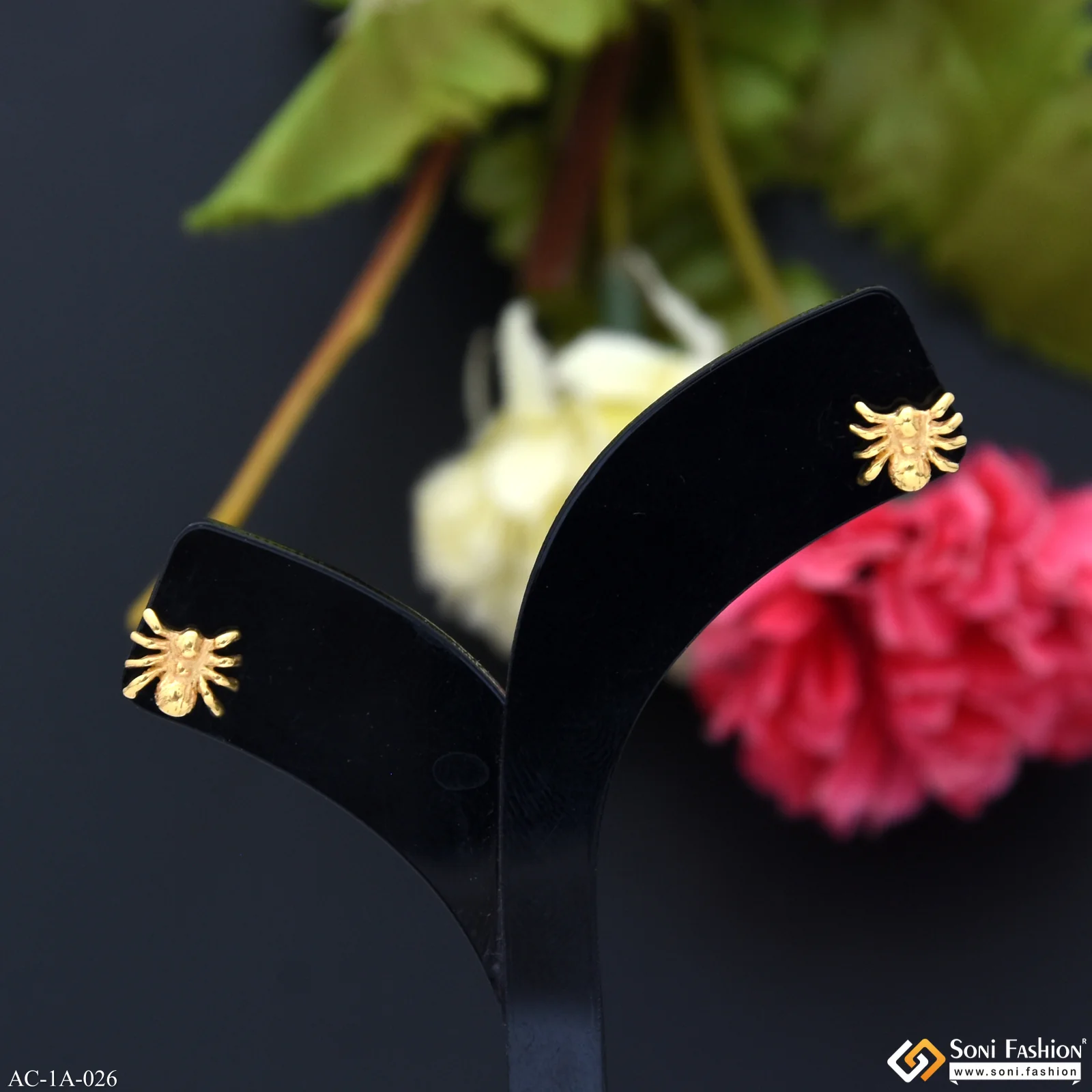 Golden Spider Design Surgical Steel Stud Earring for Men (2 Pc) - Style A026 - Image 4