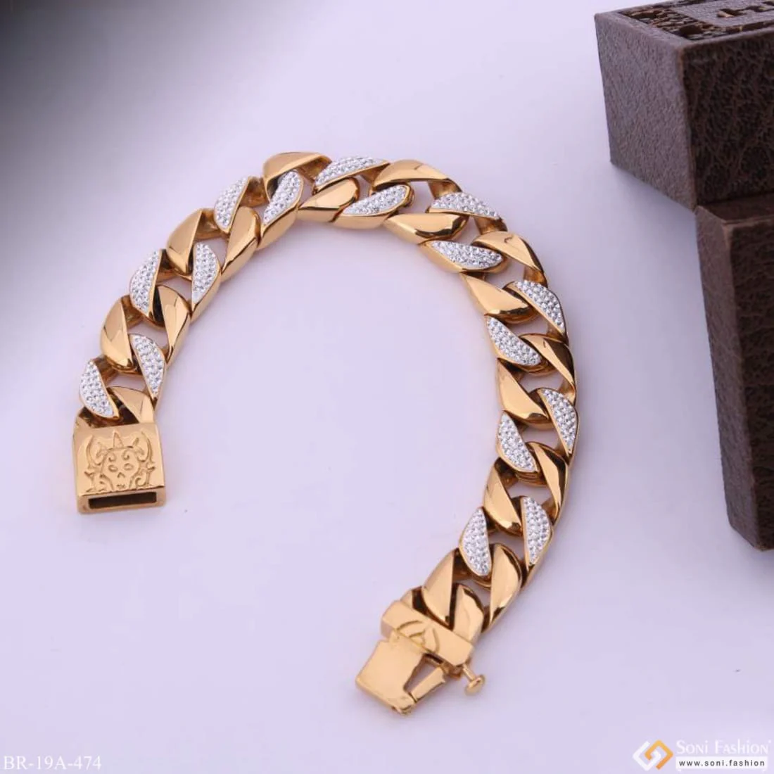 Big Golden Stainless Steel Superior Quality Bracelet With Diamonds - Style A474 - Image 10