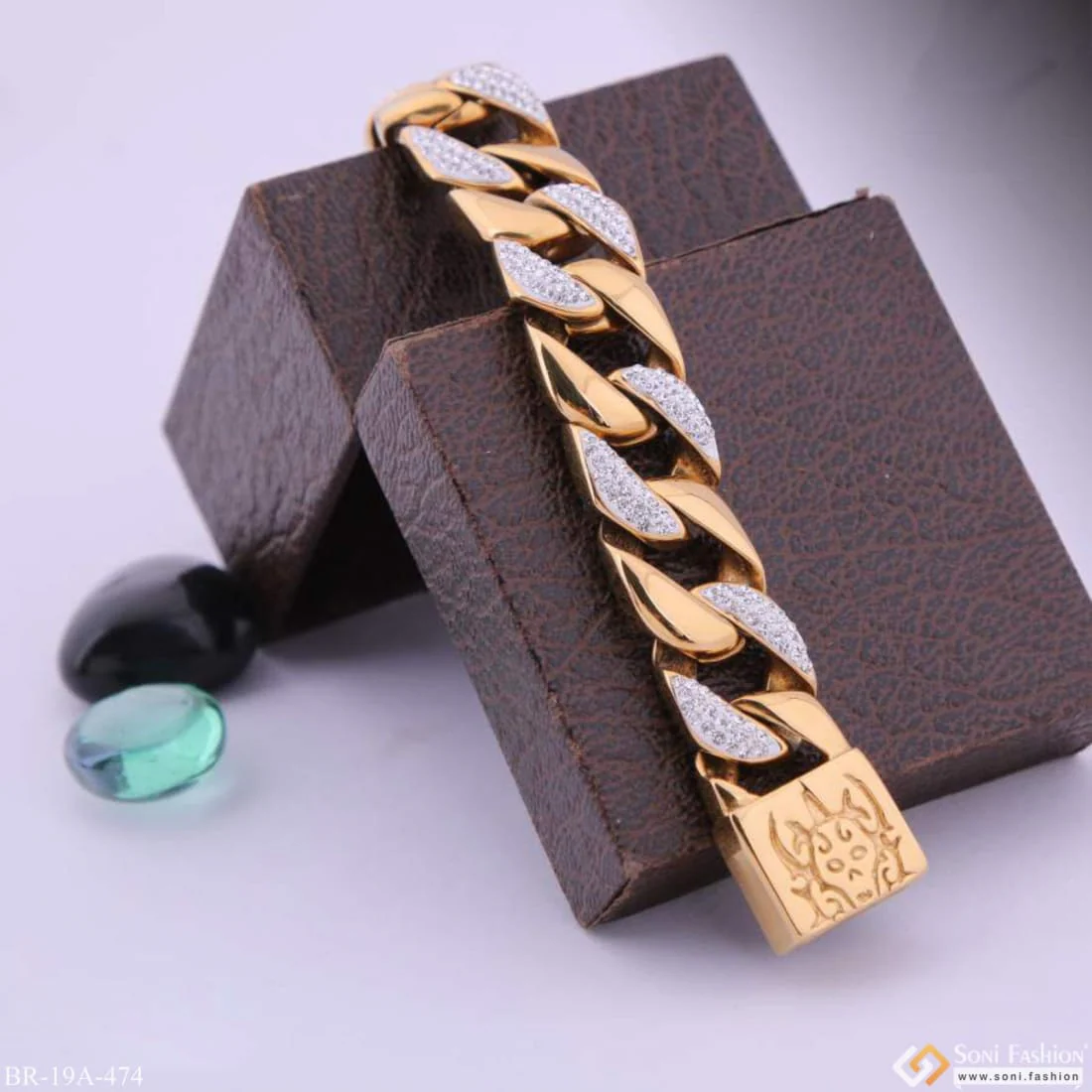 Big Golden Stainless Steel Superior Quality Bracelet With Diamonds - Style A474 - Image 11