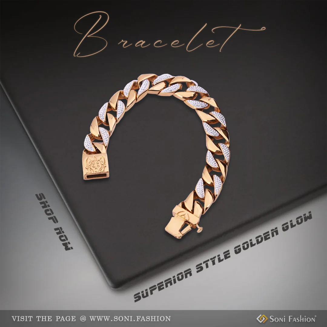 Big Golden Stainless Steel Superior Quality Bracelet With Diamonds - Style A474 - Image 6