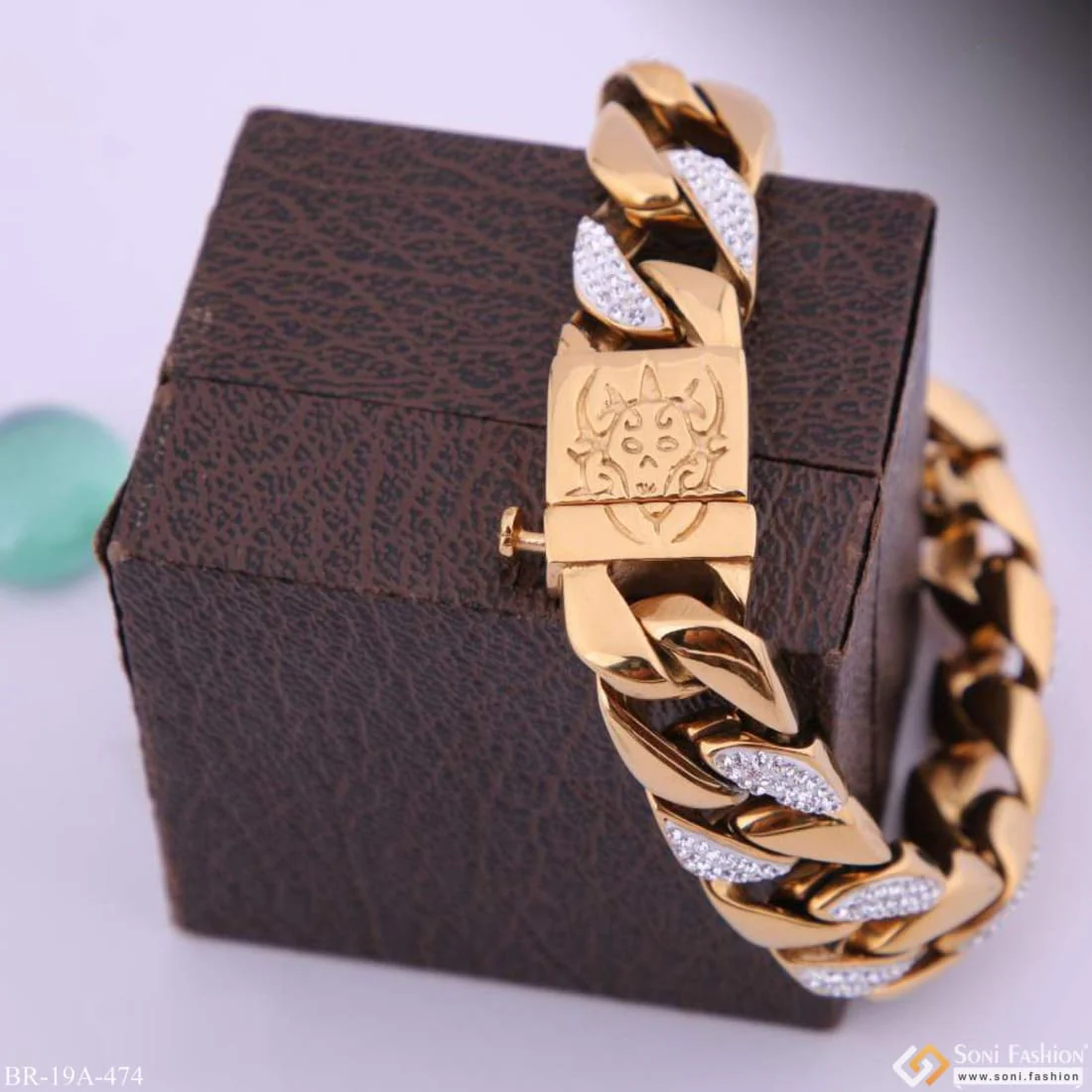 Big Golden Stainless Steel Superior Quality Bracelet With Diamonds - Style A474 - Image 9